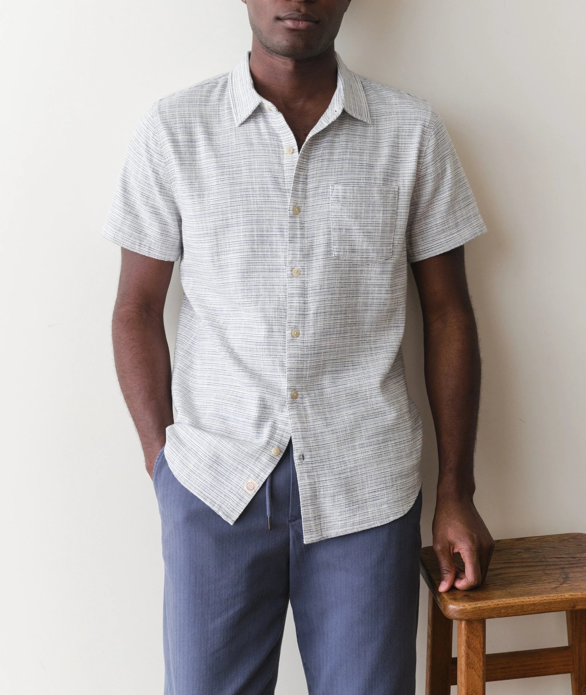Classic Stretch Selvage Shirt - Blue Mini Stripe