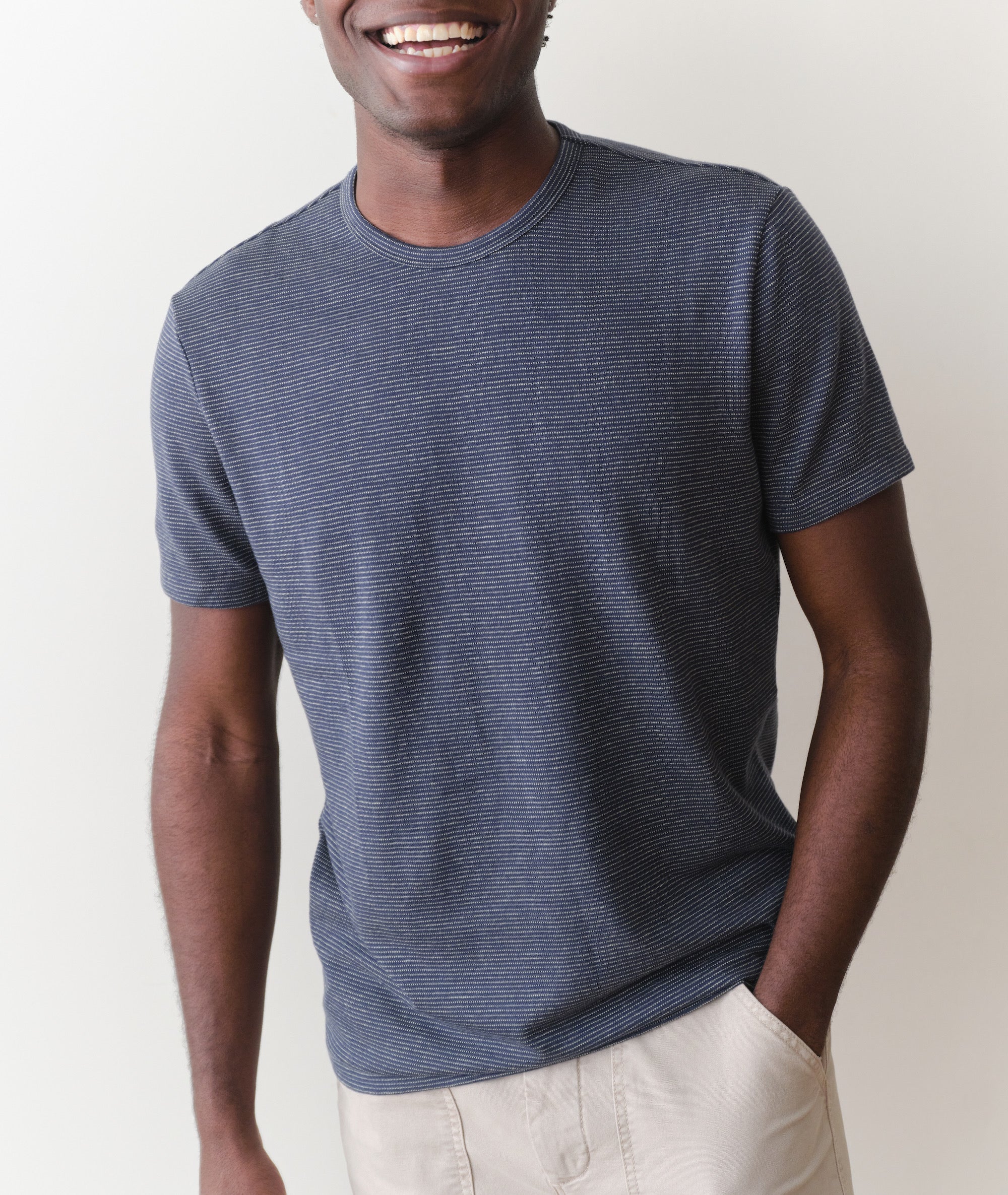 Signature Jacquard Crew Tee - Navy/Lime
