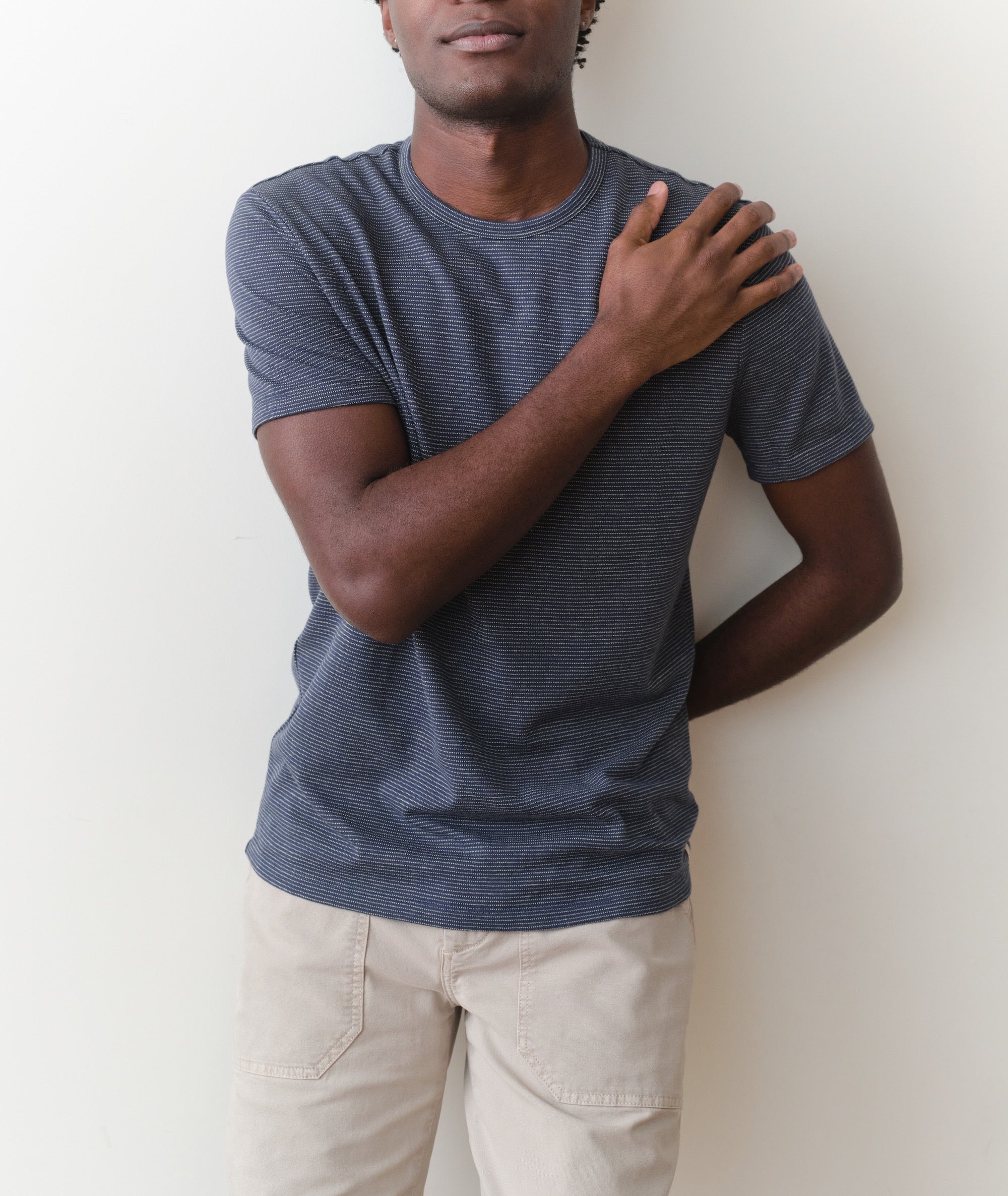 Signature Jacquard Crew Tee - Navy/Lime