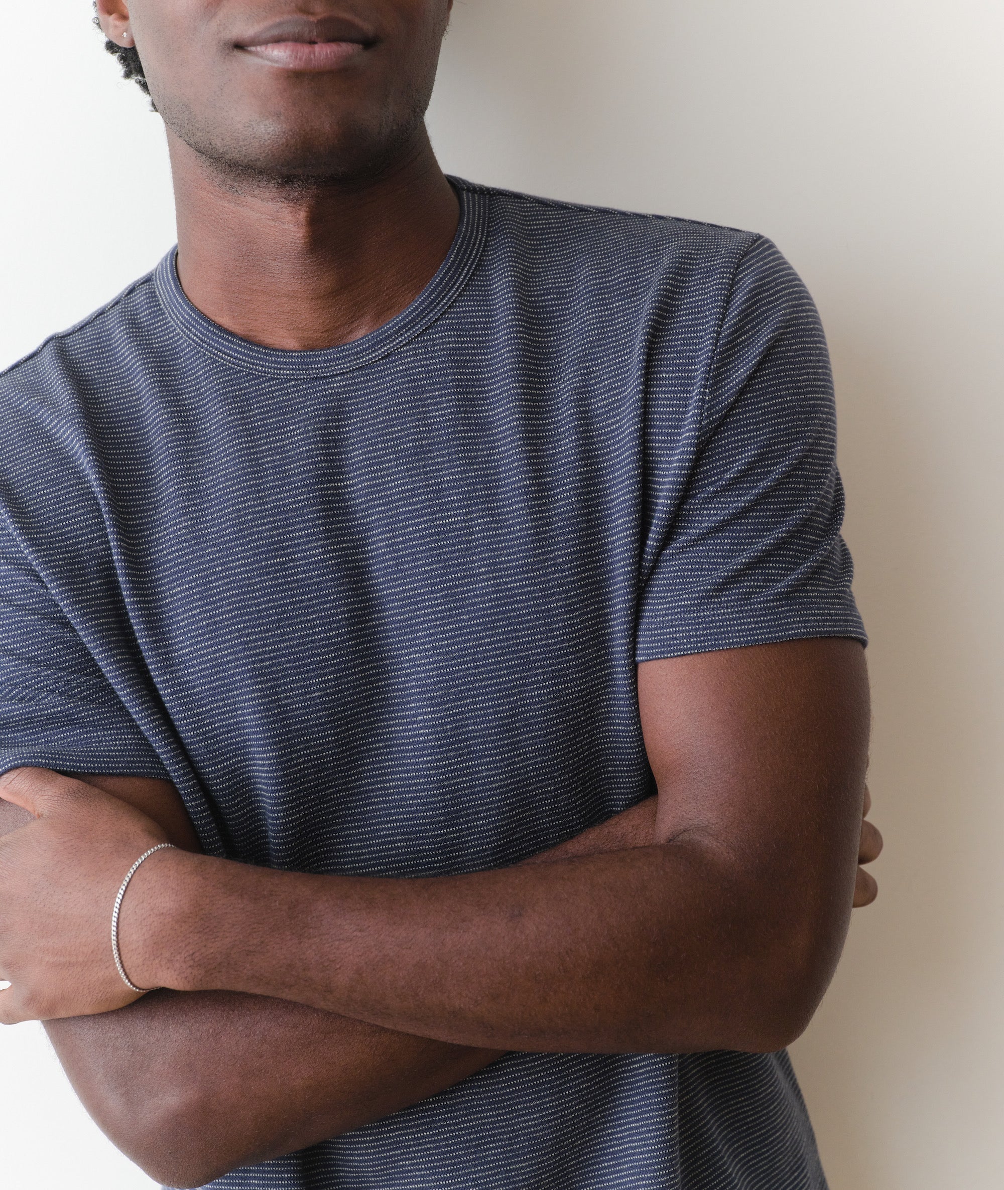 Signature Jacquard Crew Tee - Navy/Lime