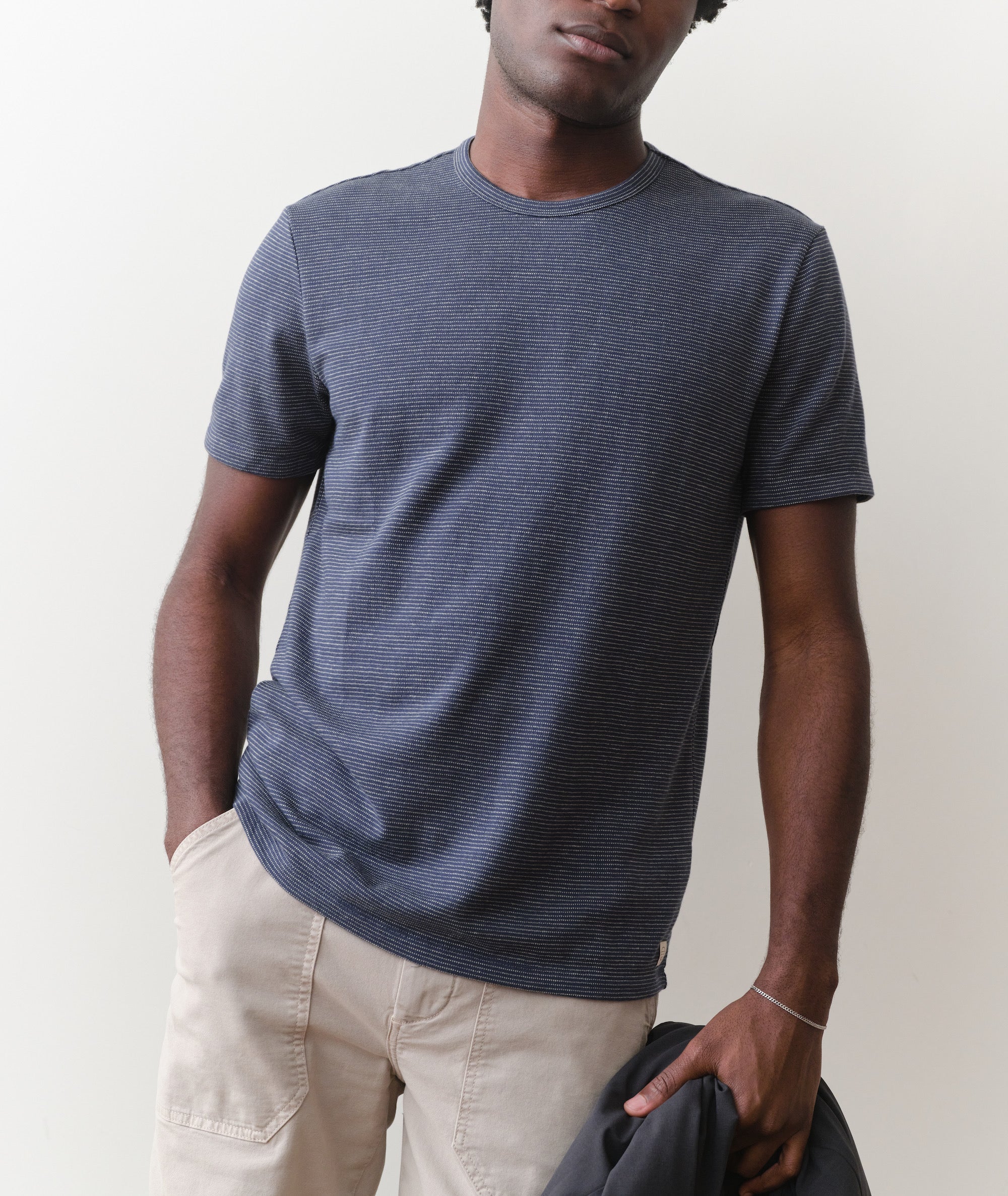 Signature Jacquard Crew Tee - Navy/Lime