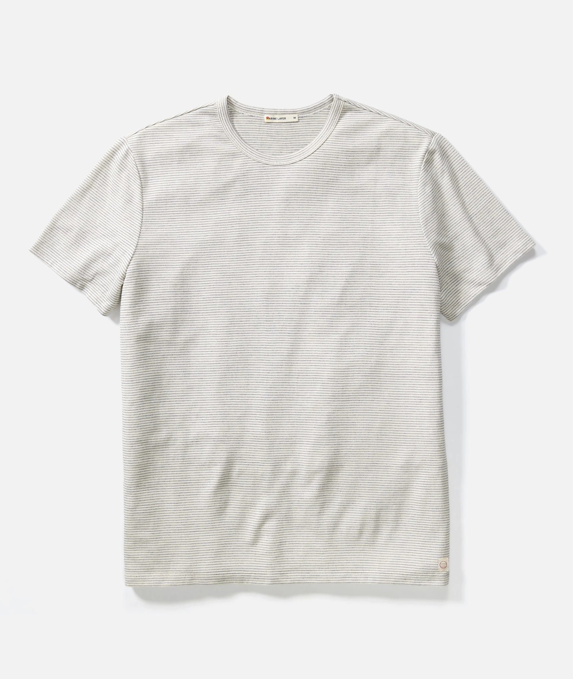 Signature Jacquard Crew Tee - Whitecap/Navy