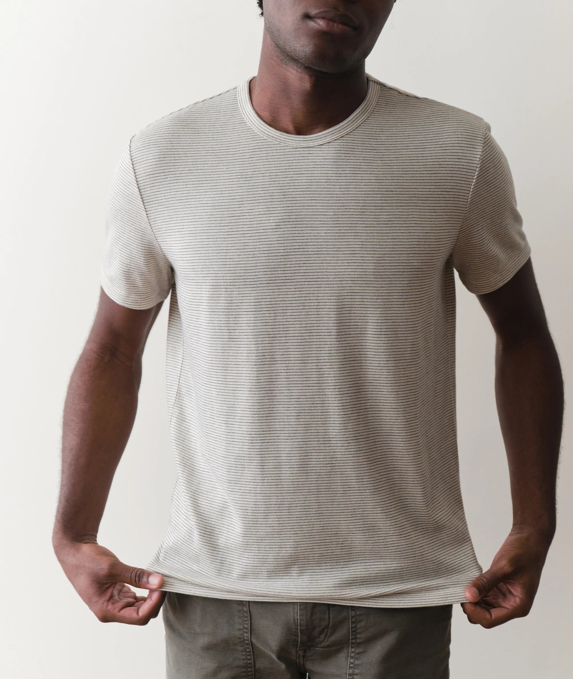 Signature Jacquard Crew Tee - Whitecap/Navy