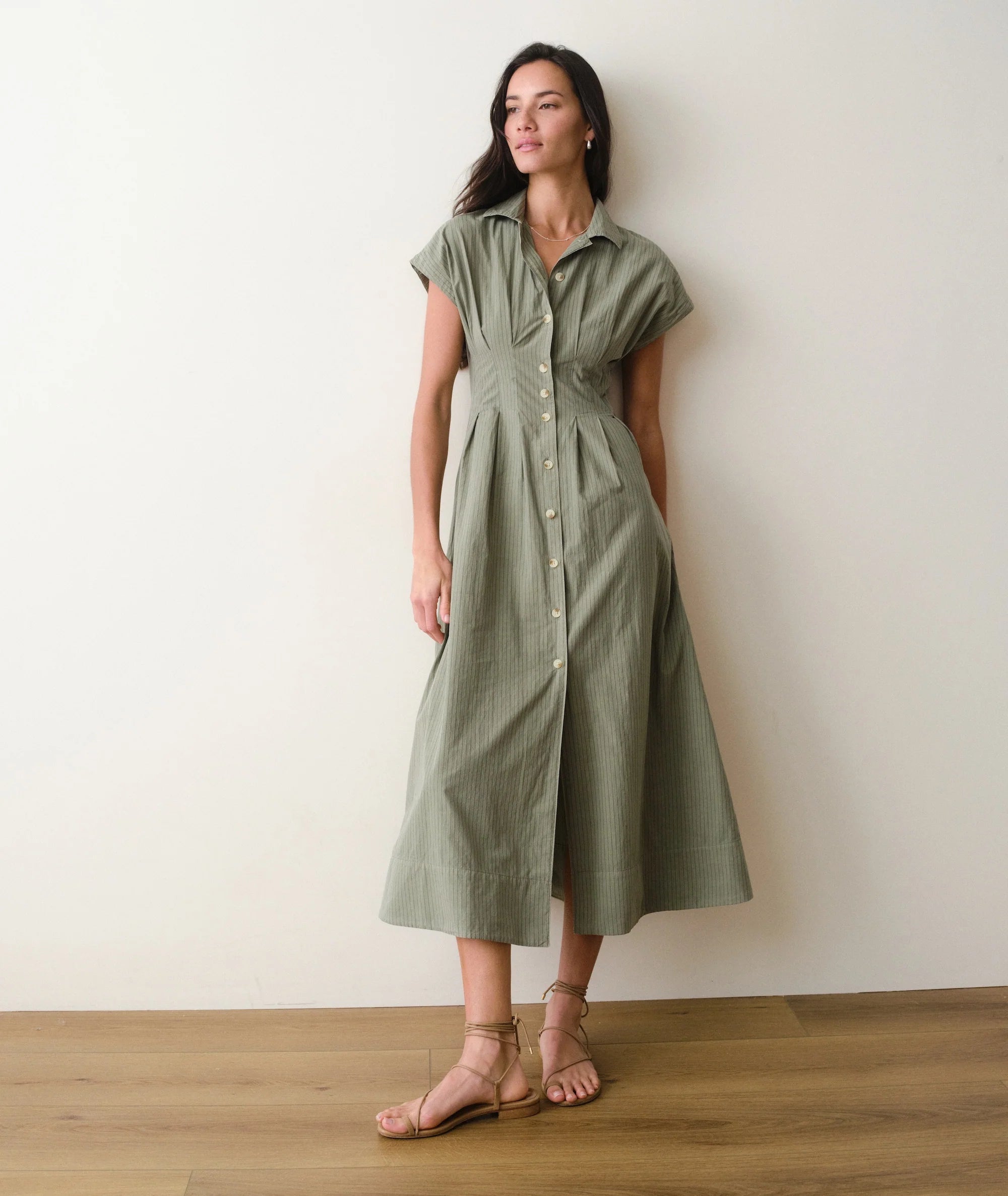 Arden Midi Shirtdress - Olive/Navy Stripe
