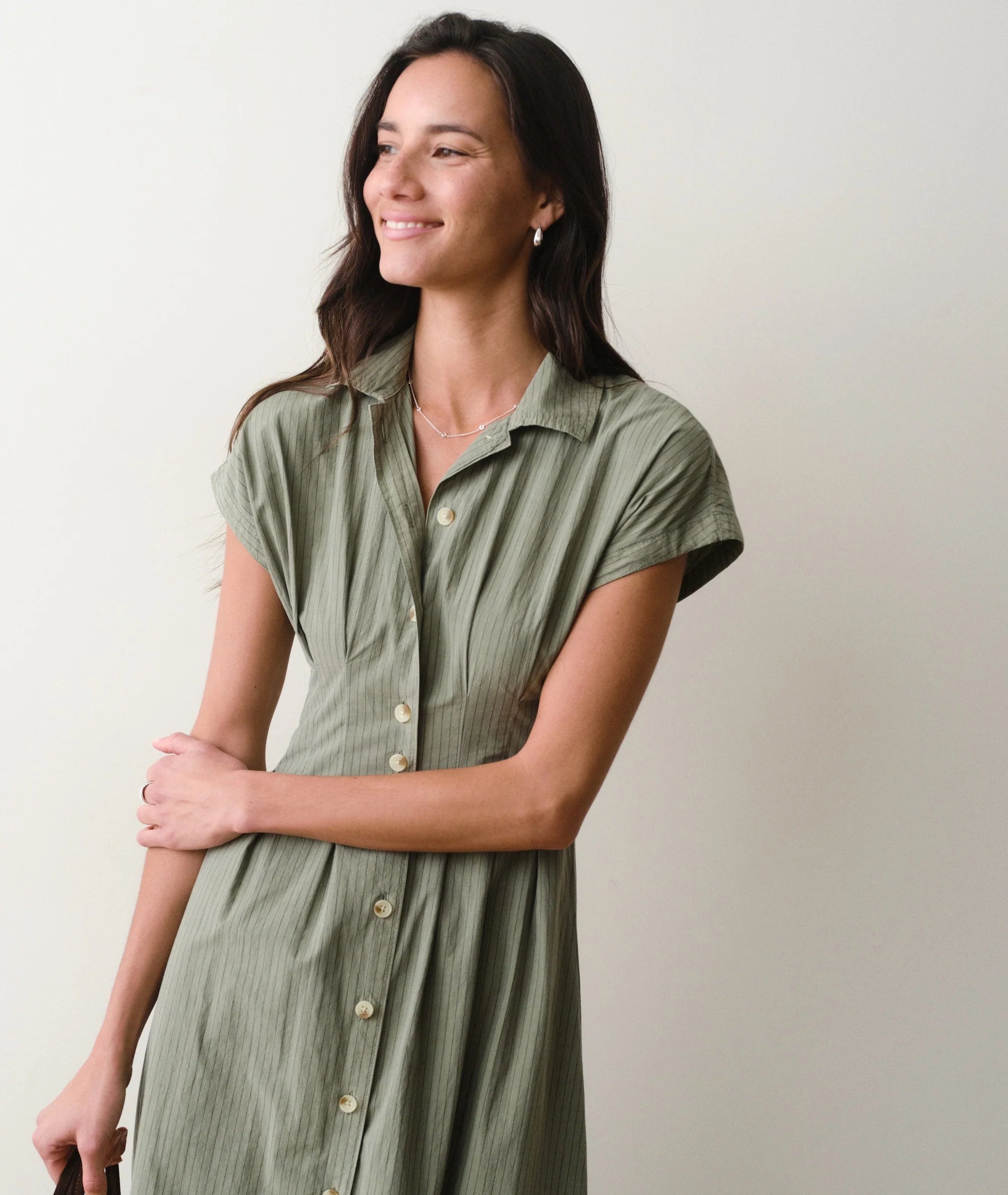 Arden Midi Shirtdress - Olive/Navy Stripe