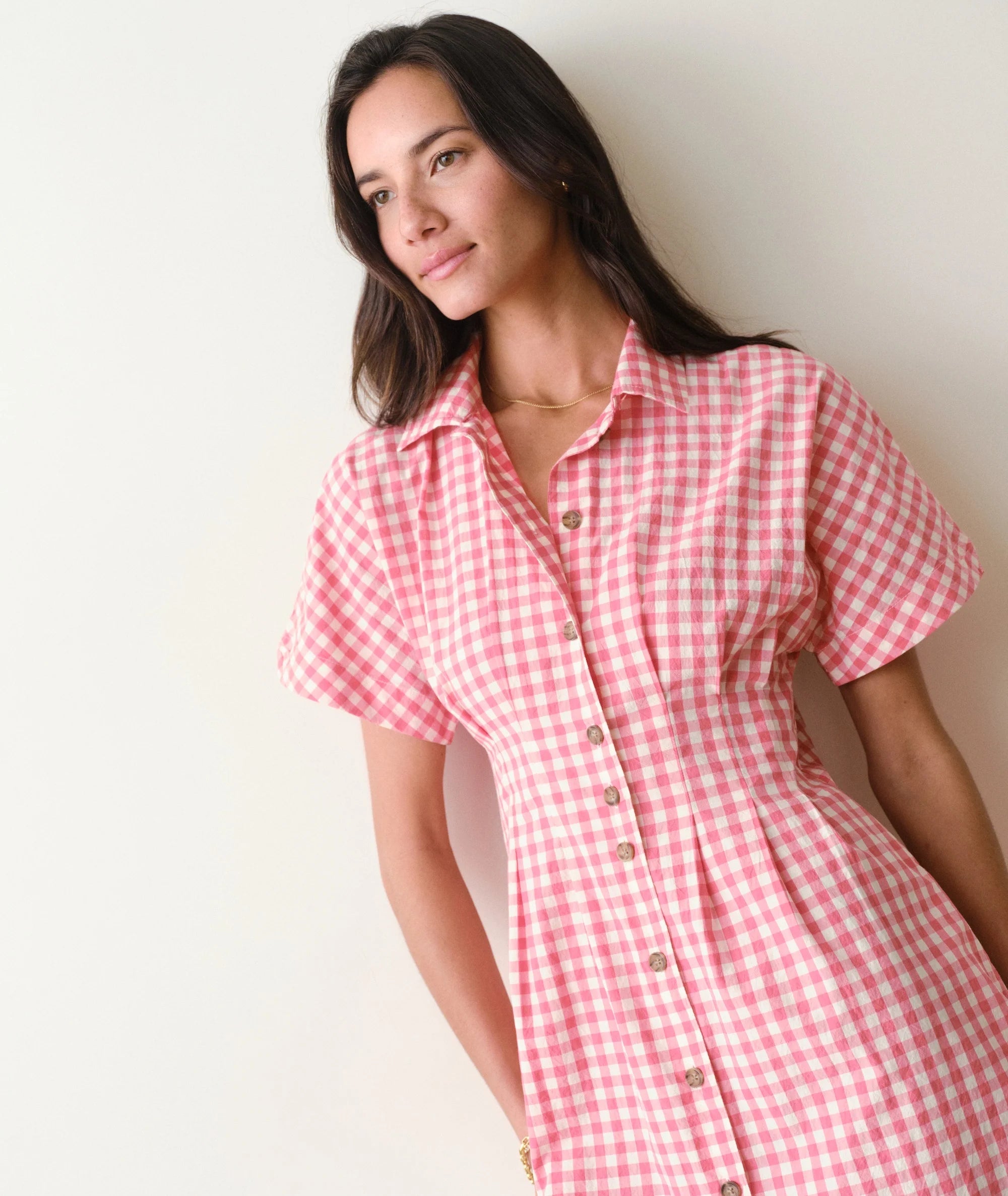 Arden Mini Shirt Dress - Cherry Gingham