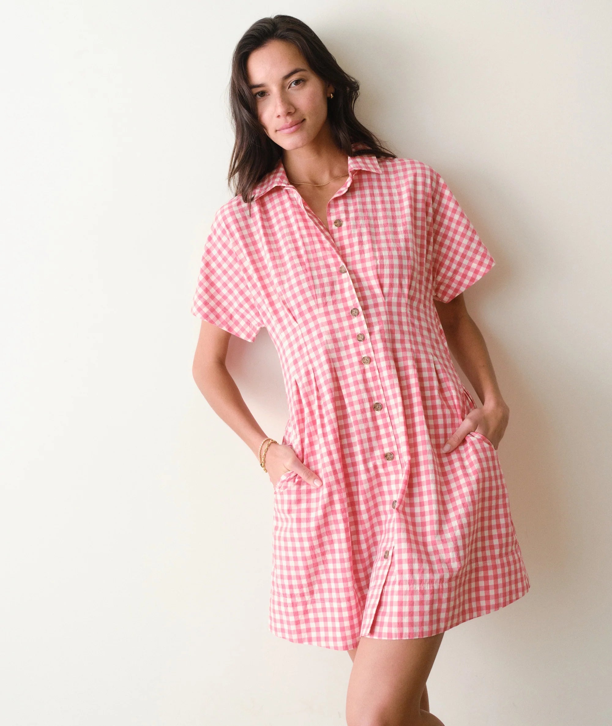 Arden Mini Shirt Dress - Cherry Gingham