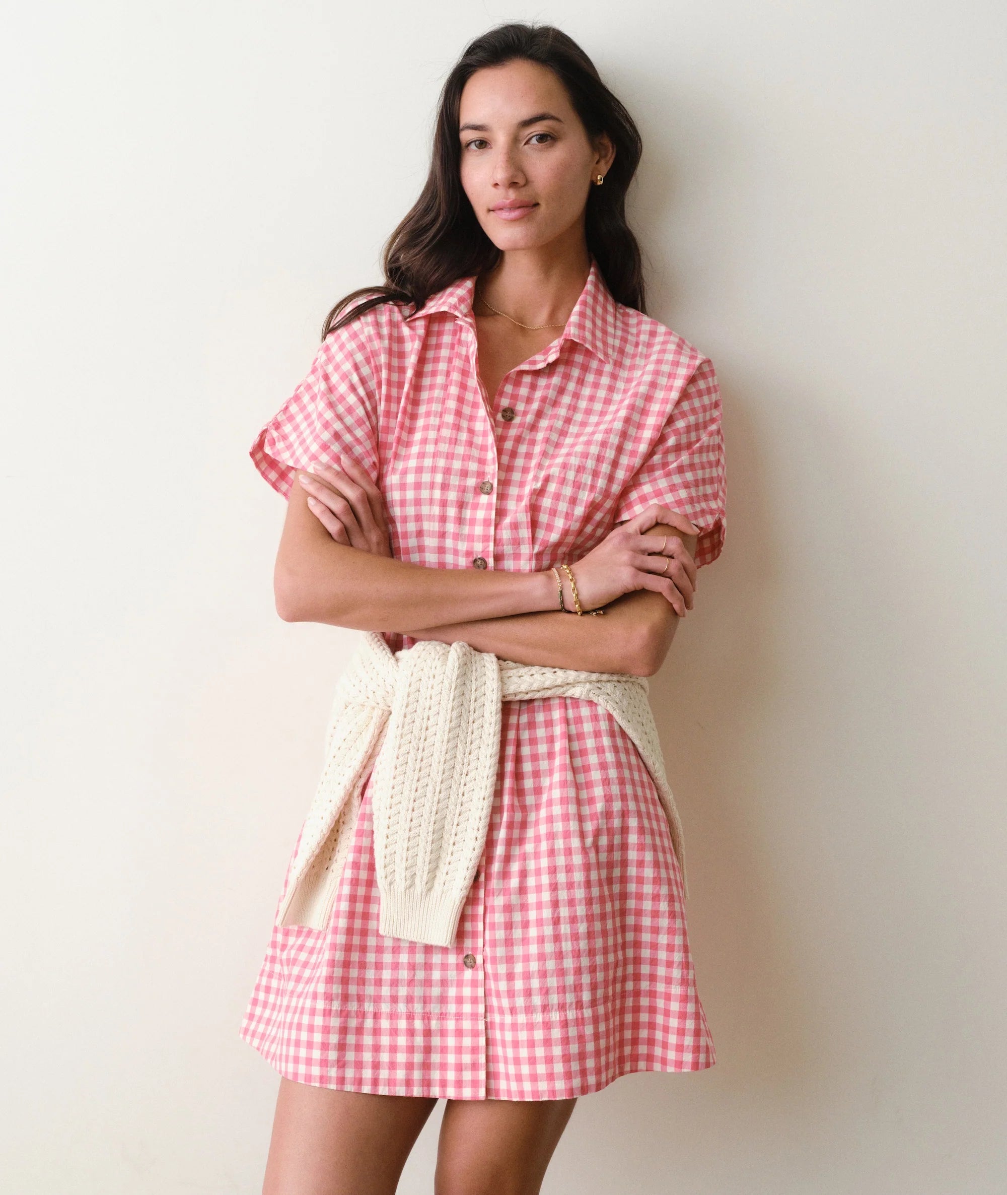 Arden Mini Shirt Dress - Cherry Gingham