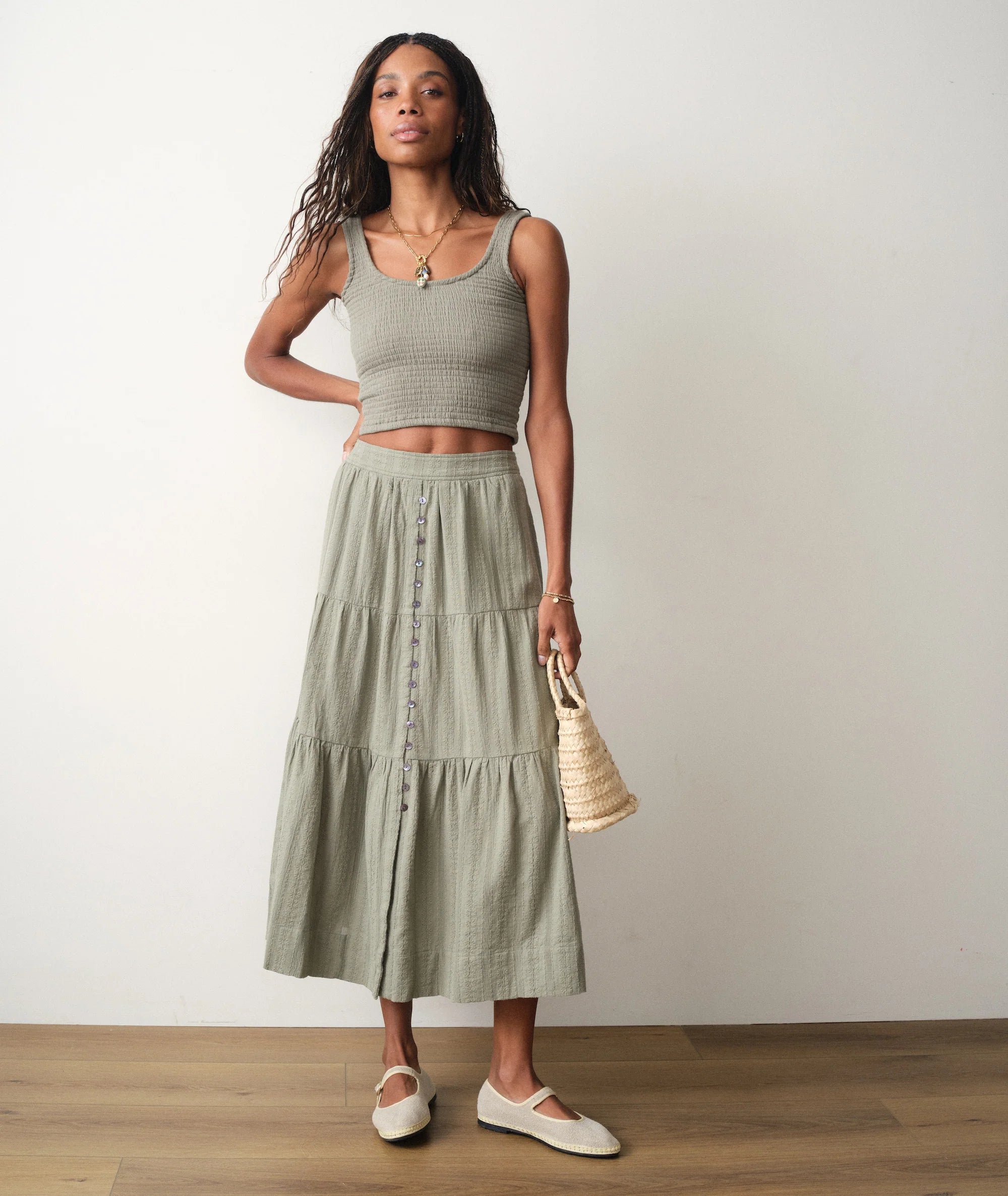 Lana Button-Through Skirt - Sage