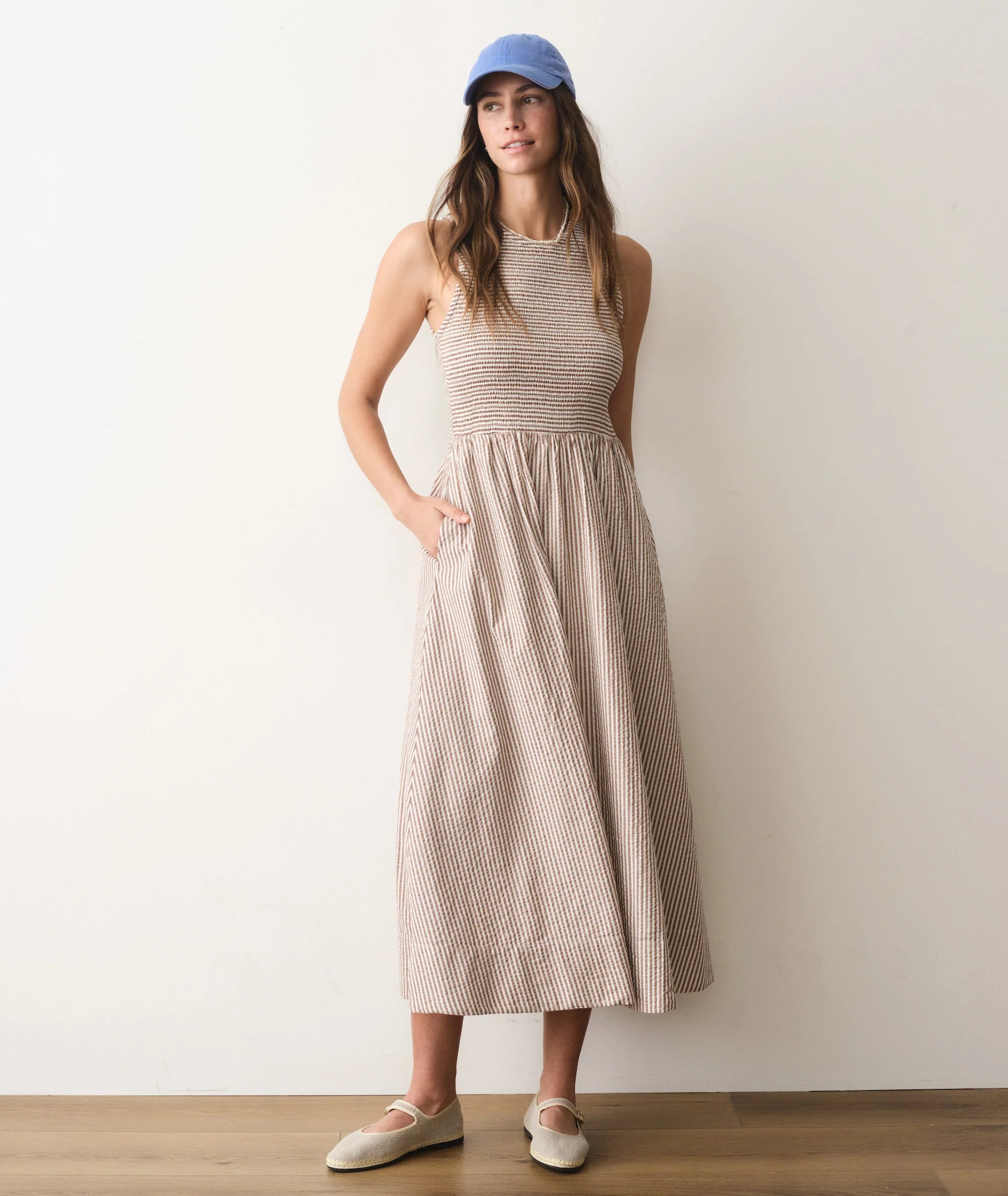 Darcy Seersucker Maxi Dress - Mocha Stripe