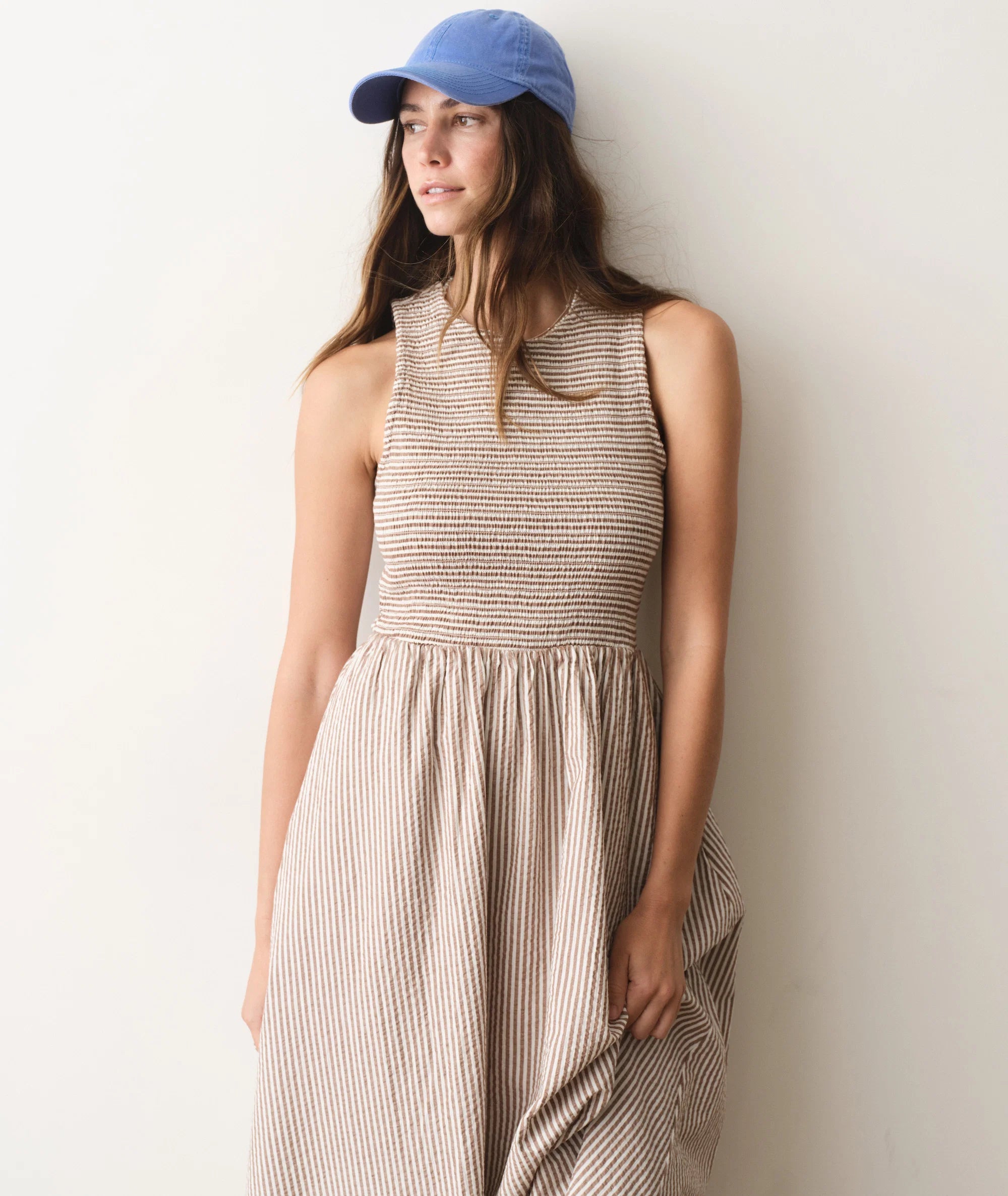 Darcy Seersucker Maxi Dress - Mocha Stripe