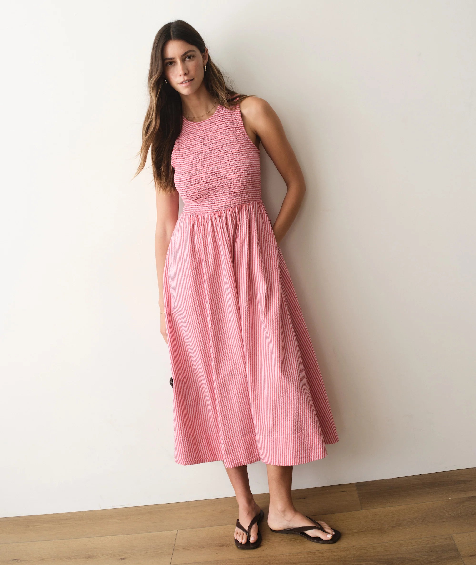 Darcy Seersucker Maxi Dress - Pink Stripe