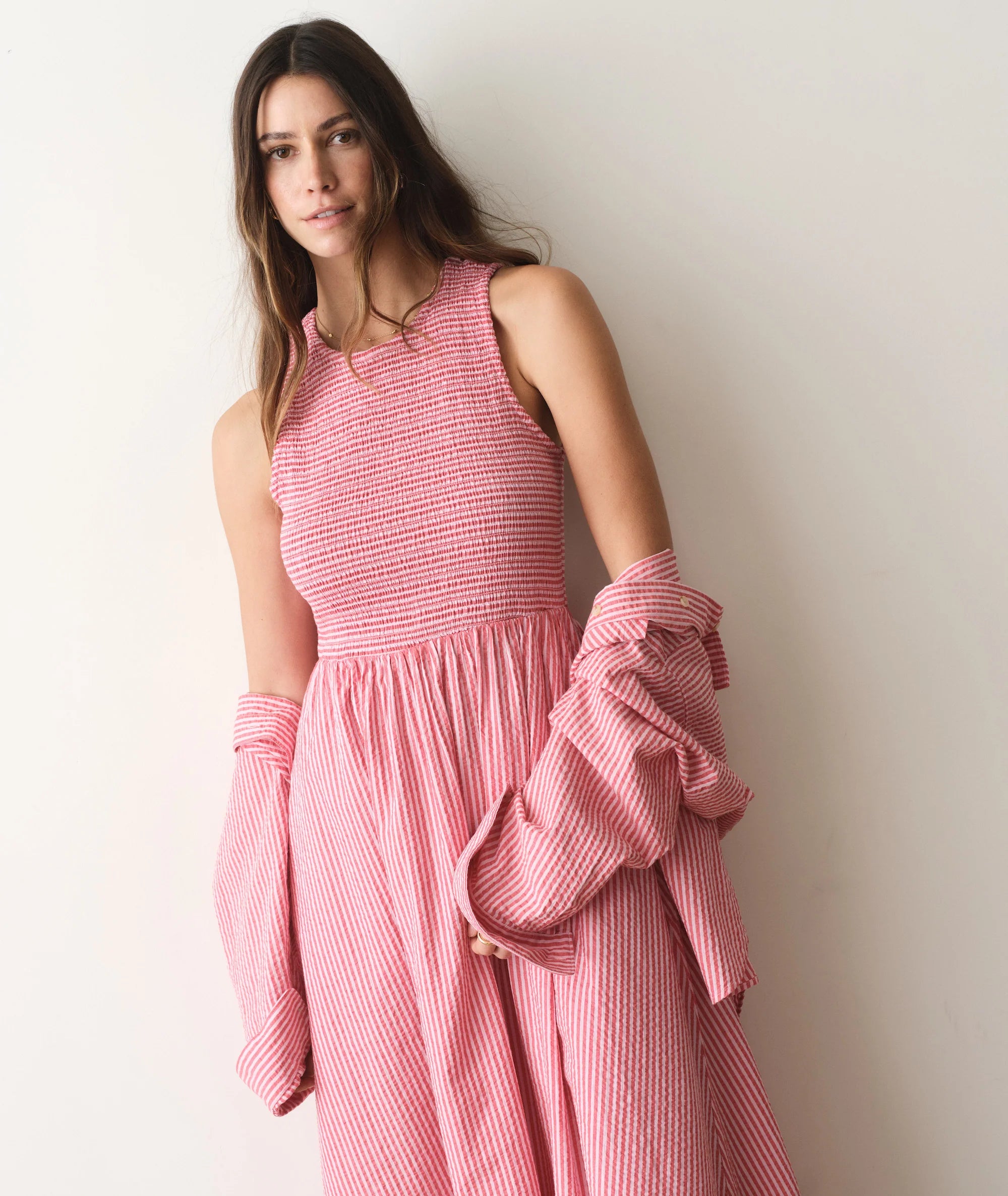 Darcy Seersucker Maxi Dress - Pink Stripe
