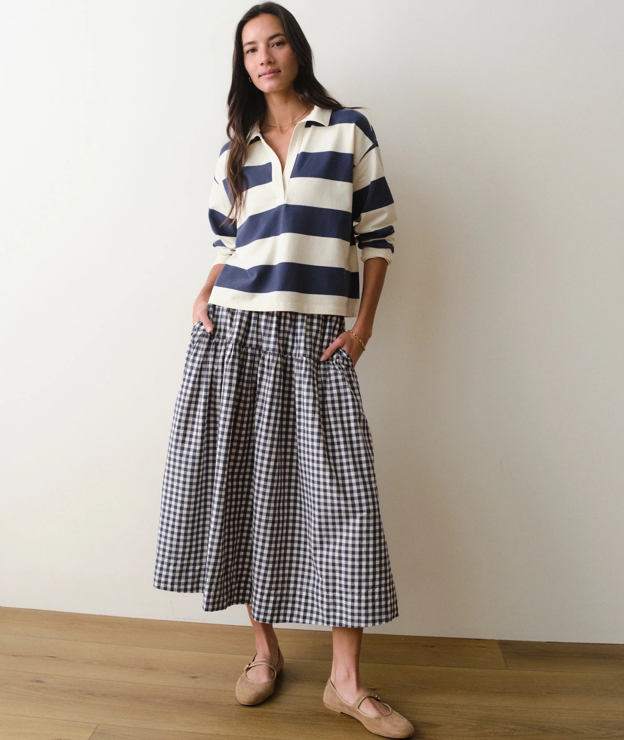 Gia Poplin Skirt - Navy Gingham