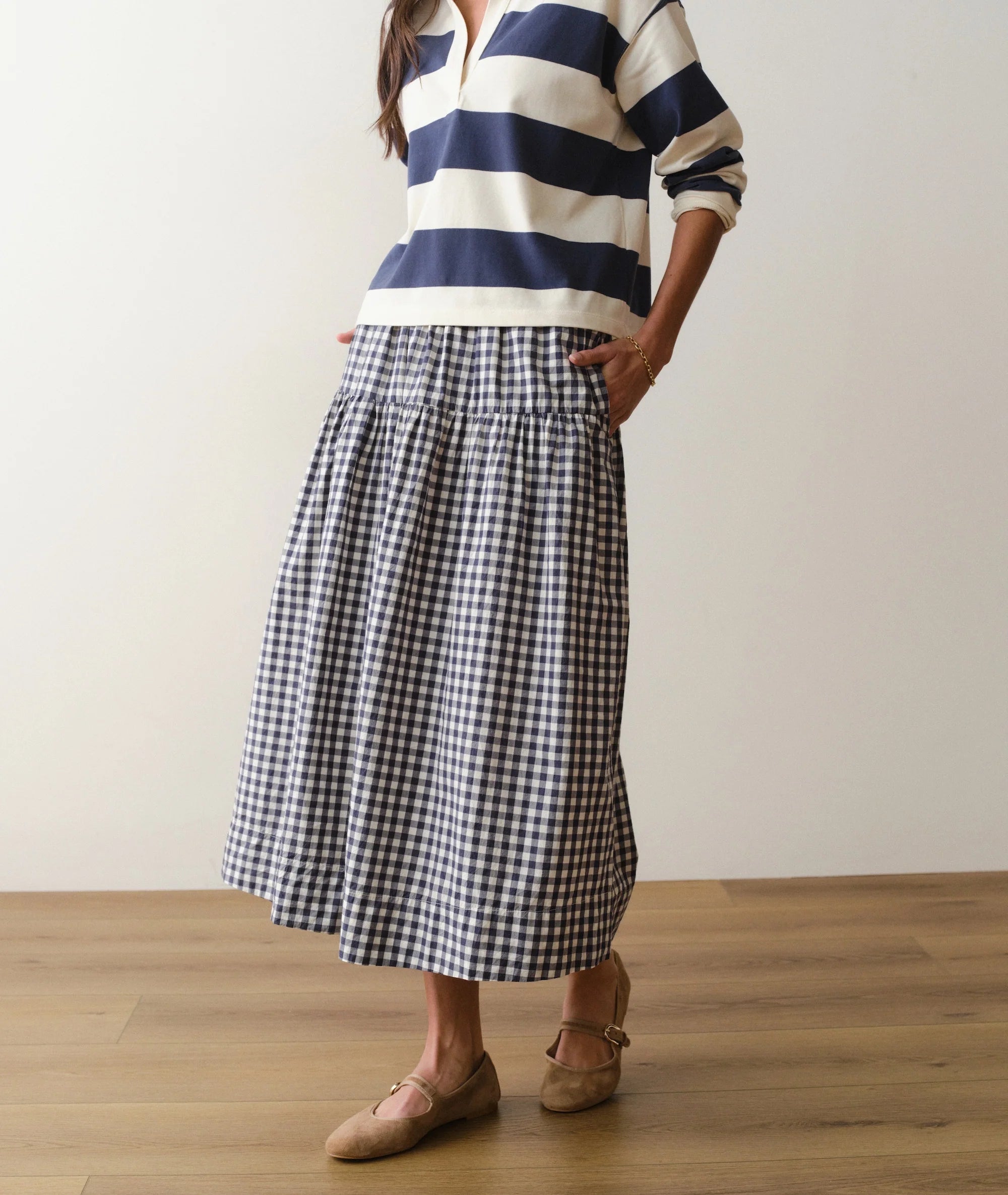Gia Poplin Skirt - Navy Gingham