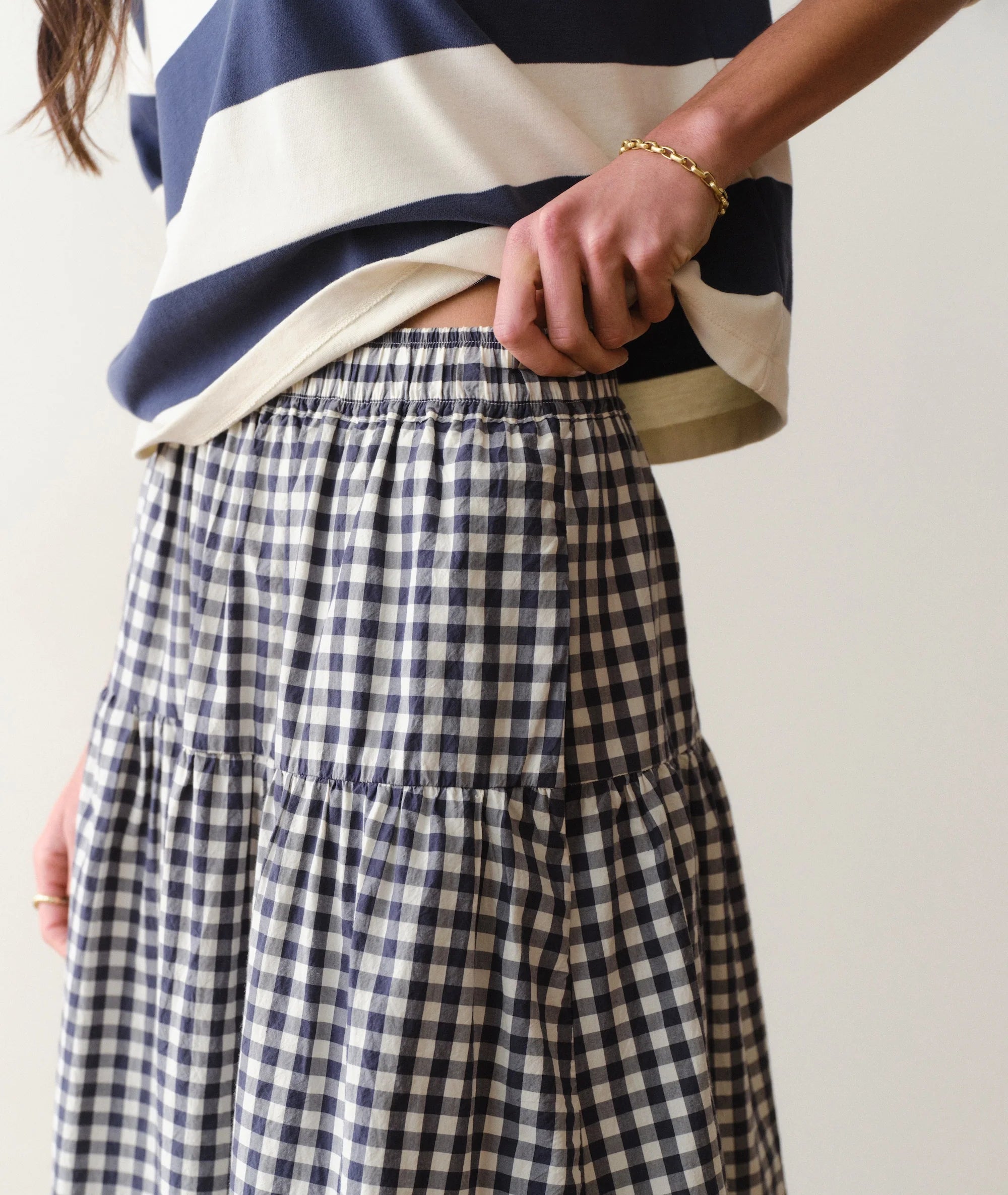 Gia Poplin Skirt - Navy Gingham