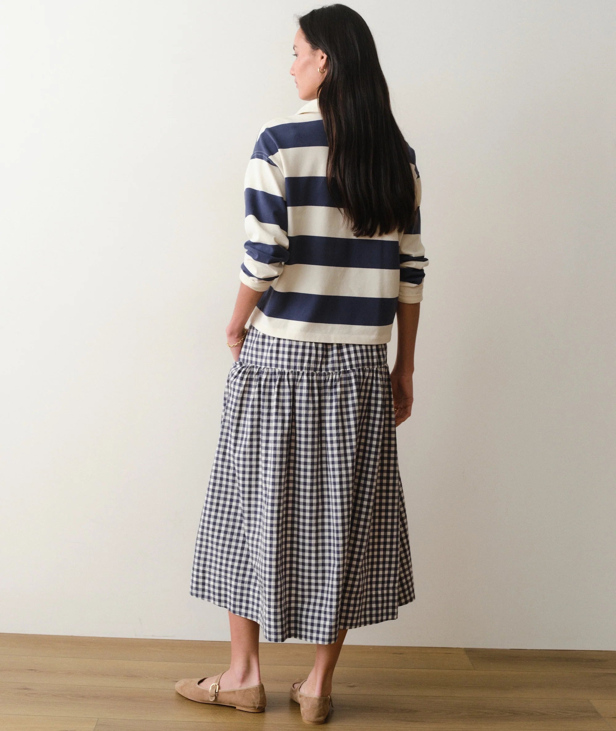 Gia Poplin Skirt - Navy Gingham