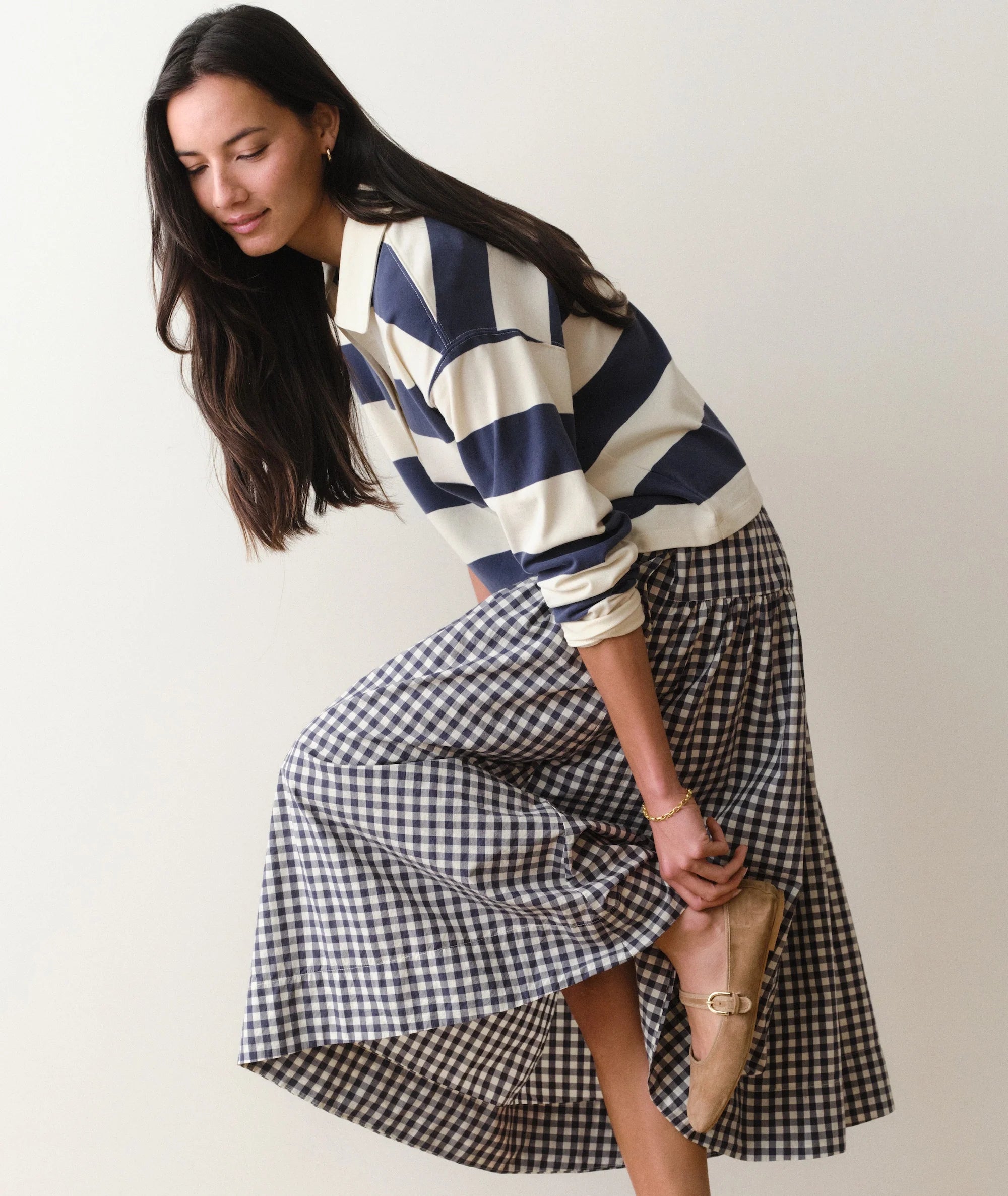 Gia Poplin Skirt - Navy Gingham