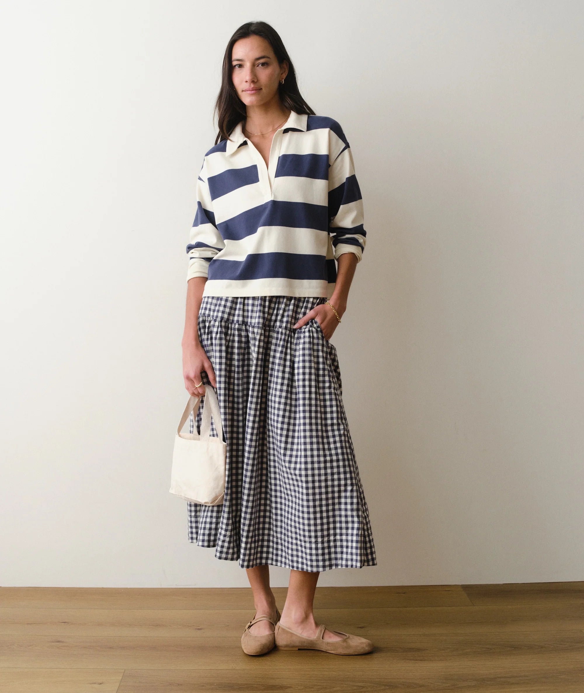 Gia Poplin Skirt - Navy Gingham