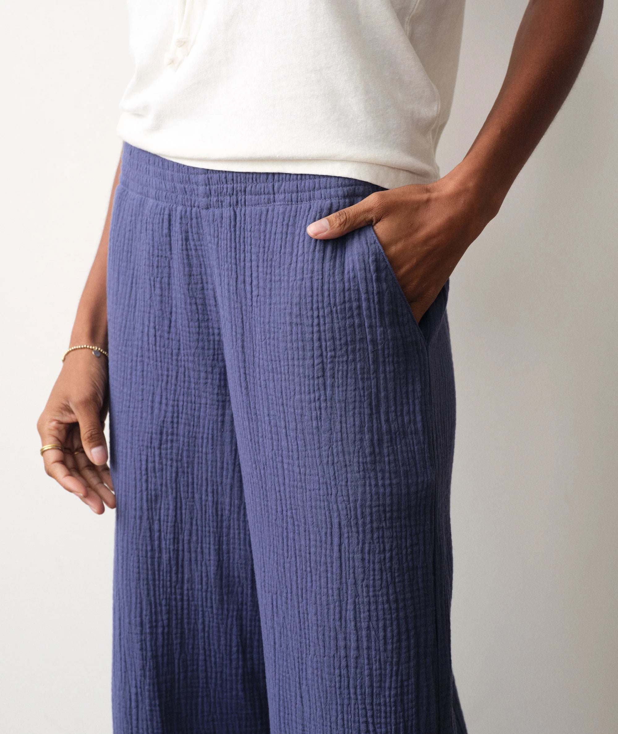 Isla Double Cloth Wide Leg Pant - Bay Blue