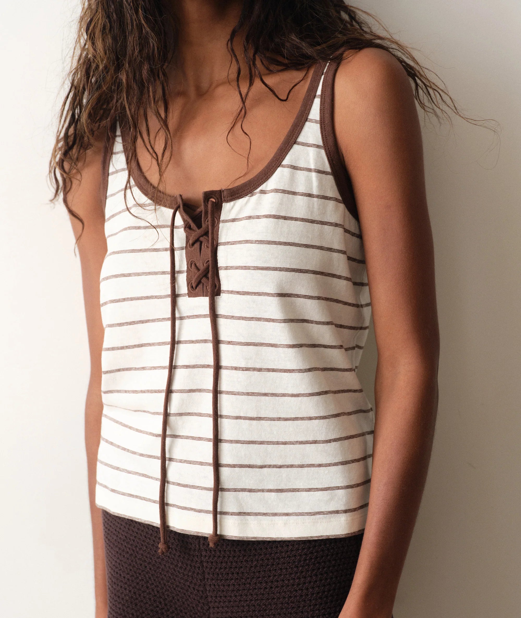Laci Hemp Tank - Chocolate & Cream Stripe