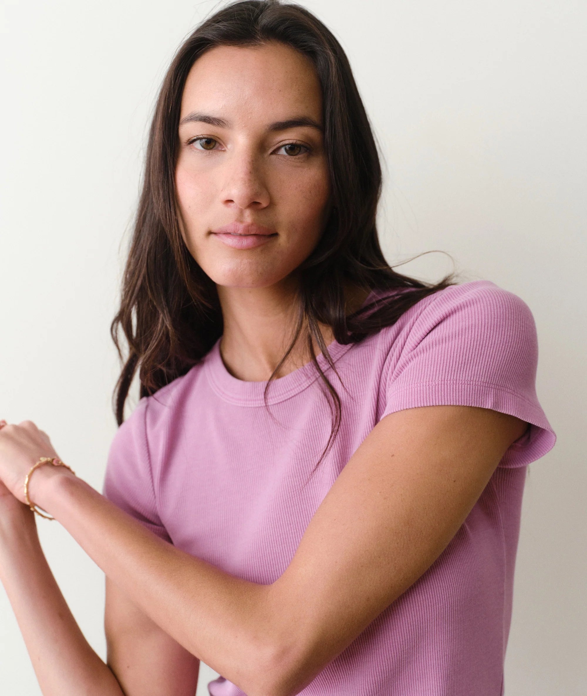 Lexi Rib Sun-In Crew Tee - Faded Mauve