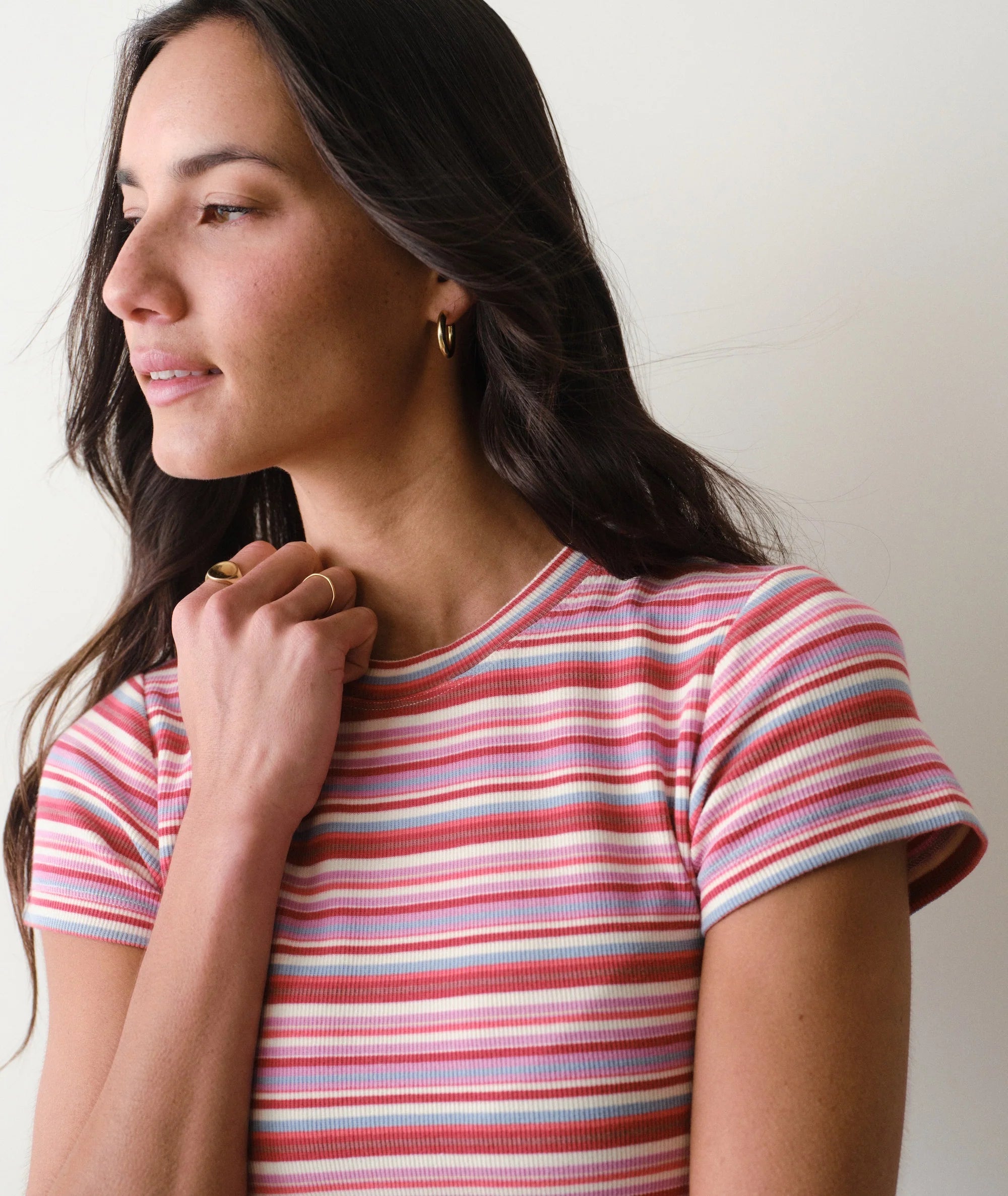 Lexi Rib Sun-In Crew Tee - Pink Stripe
