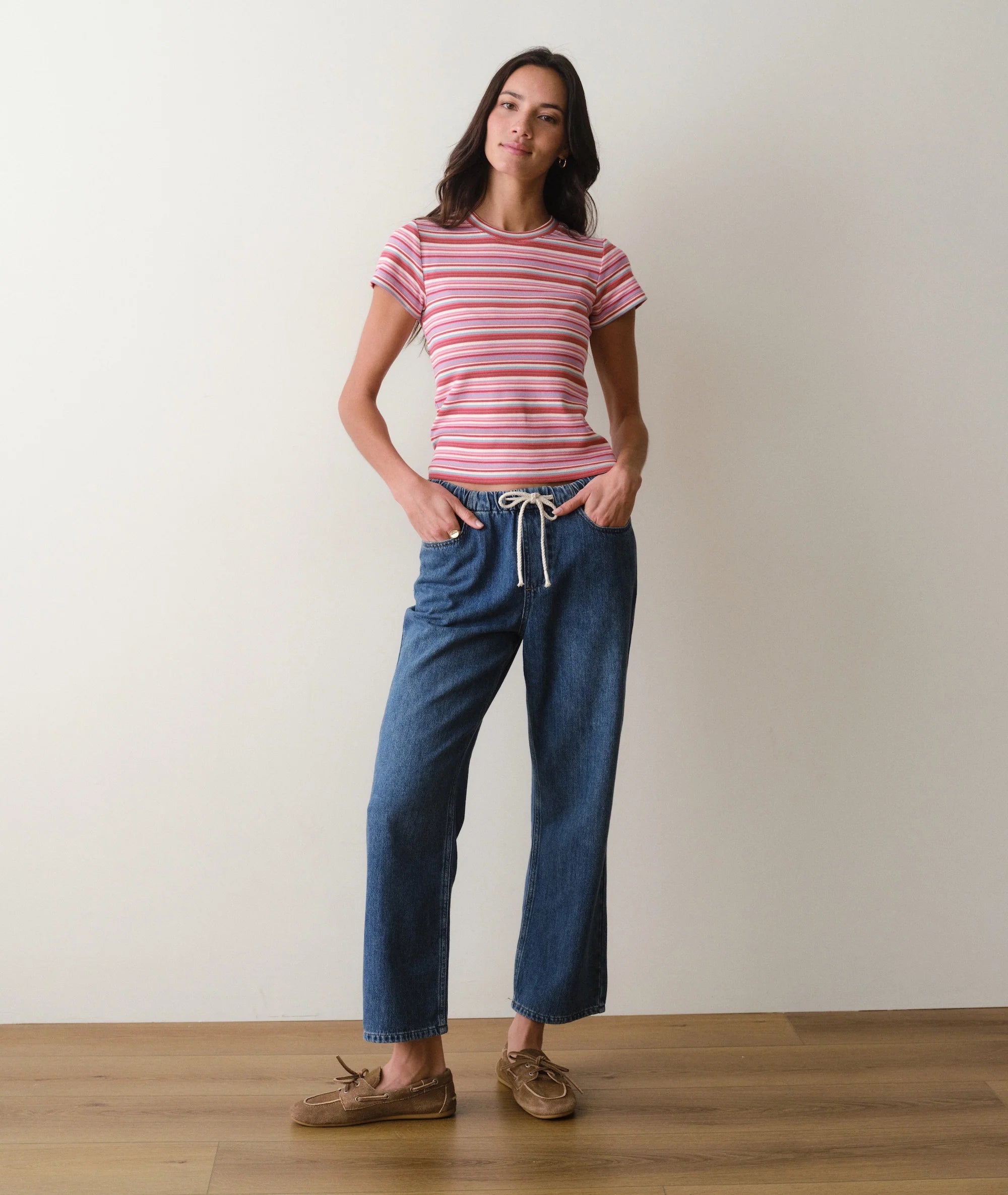 Lexi Rib Sun-In Crew Tee - Pink Stripe