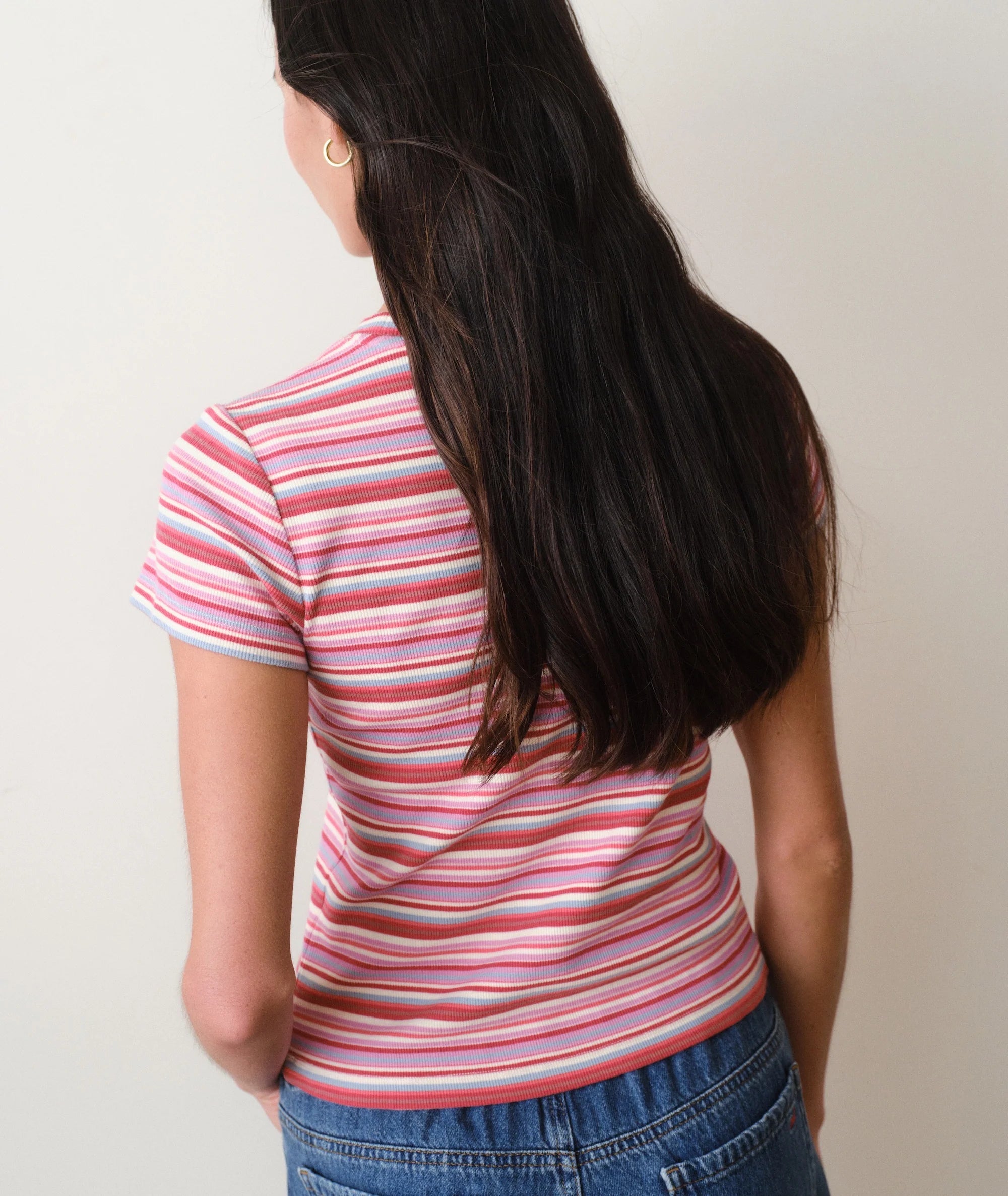 Lexi Rib Sun-In Crew Tee - Pink Stripe