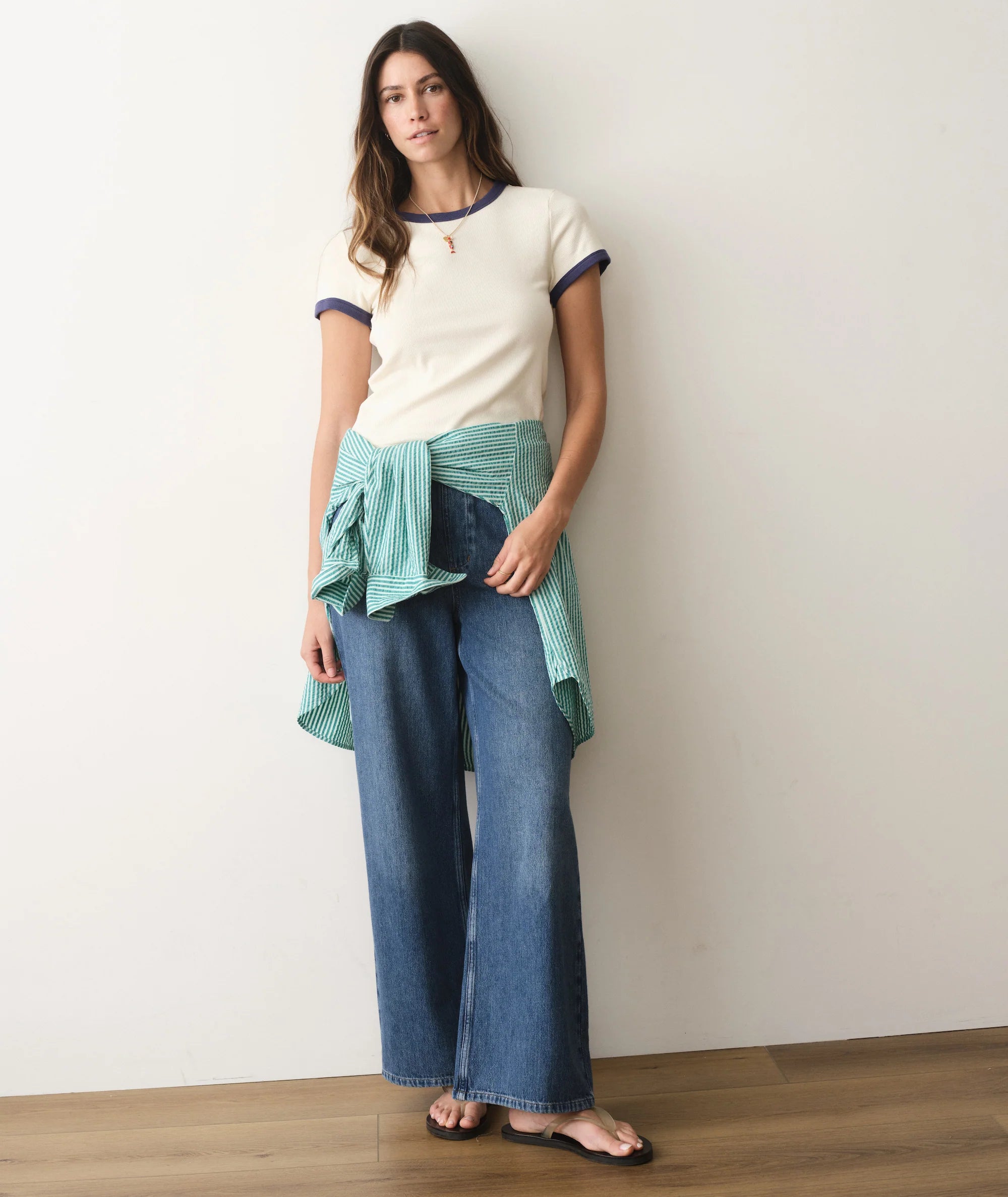 Lexi Rib Ringer Tee - Cream & Bay Blue