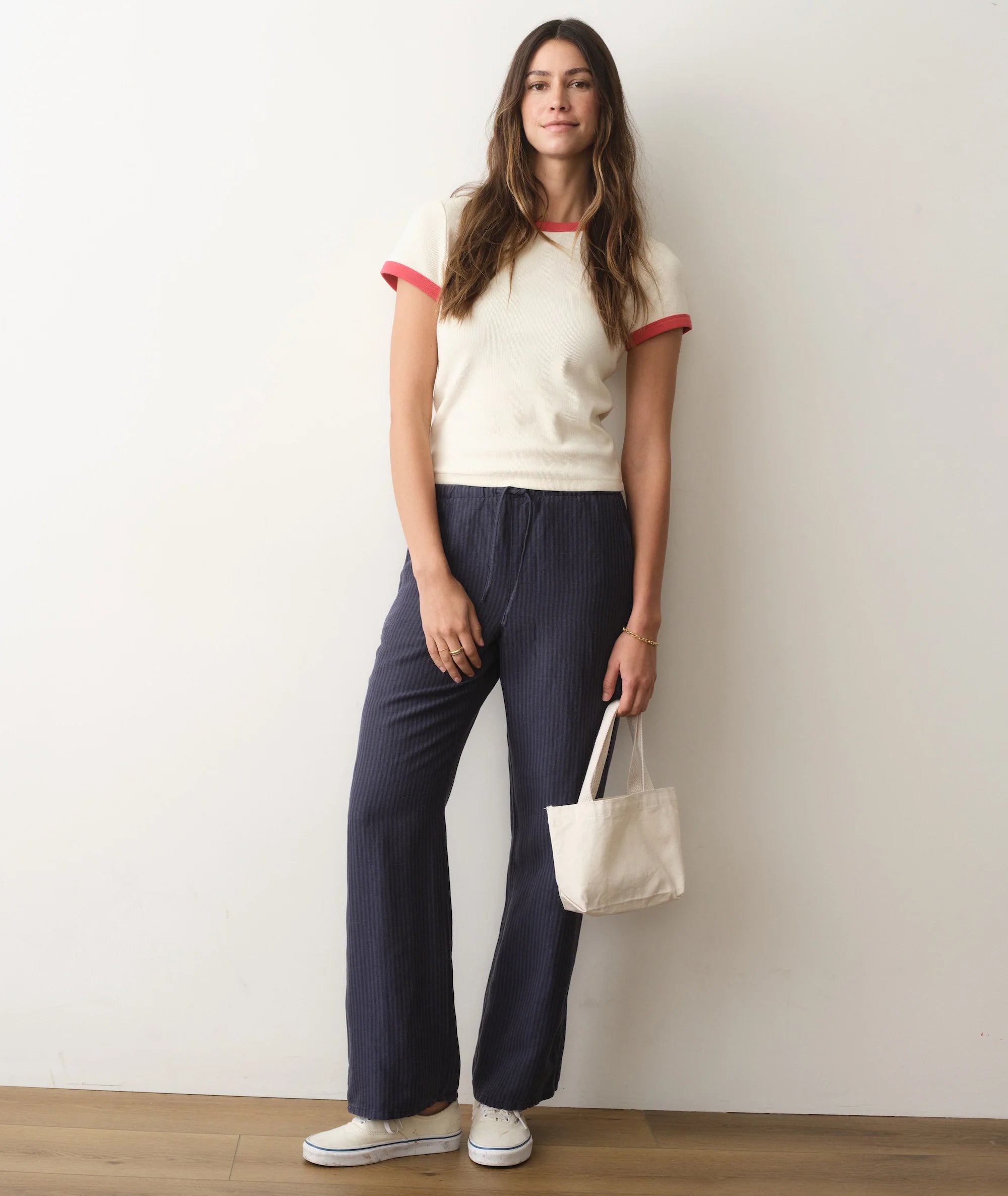 Linen Drawstring Pant - Blue Stripe