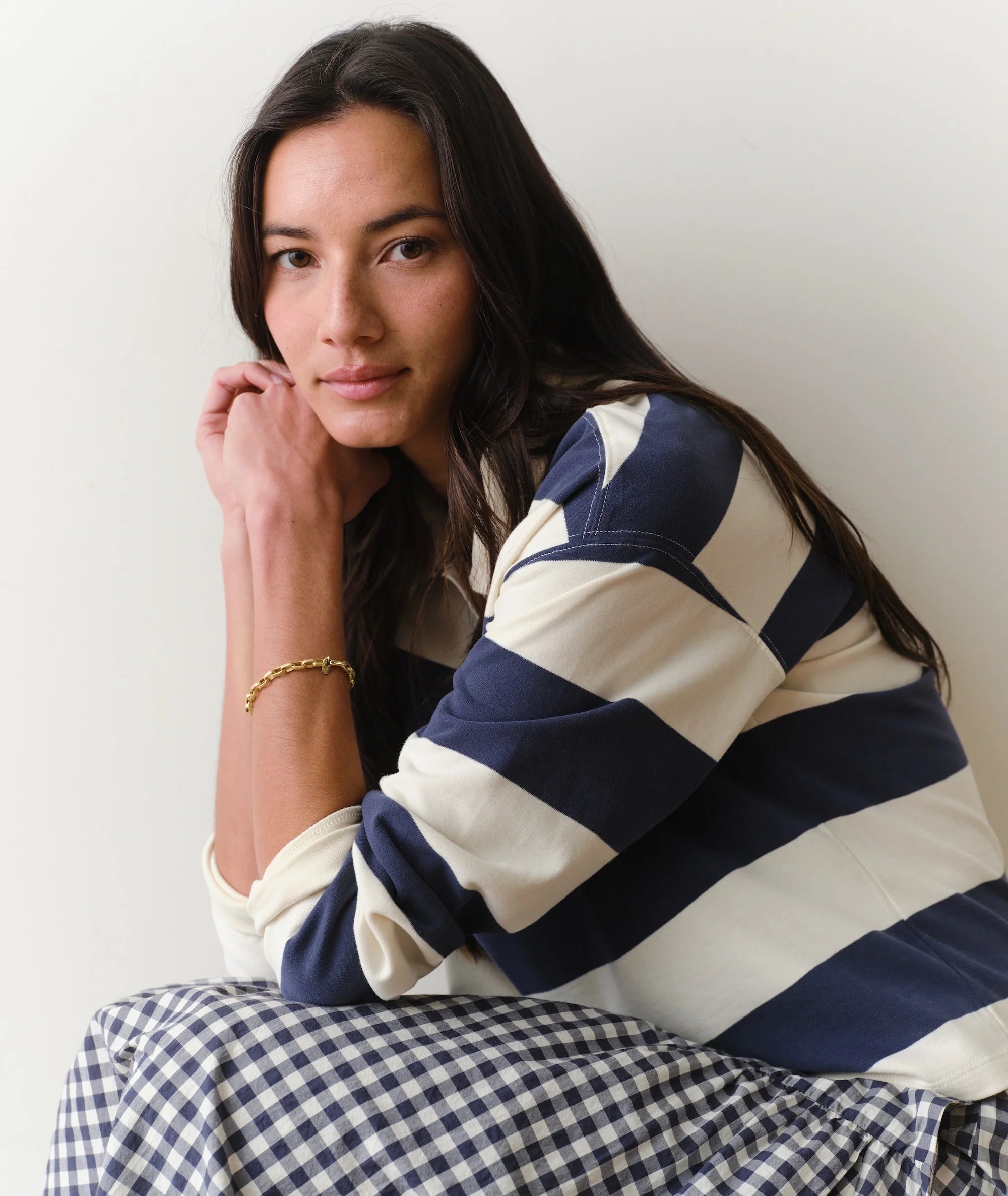 Luxe Sueded Polo Tee - Navy Stripe