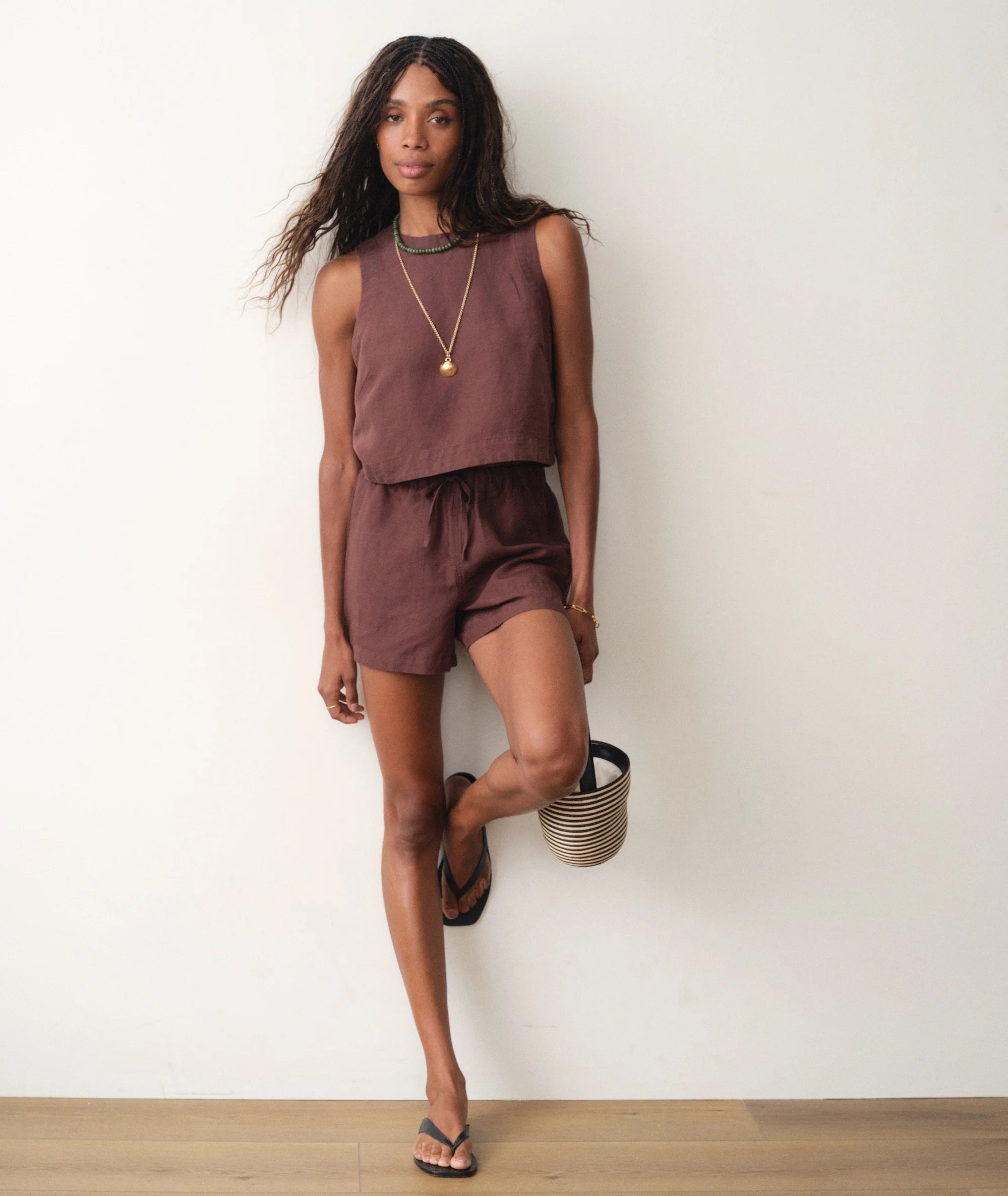 Linen Drawstring Short - Chocolate