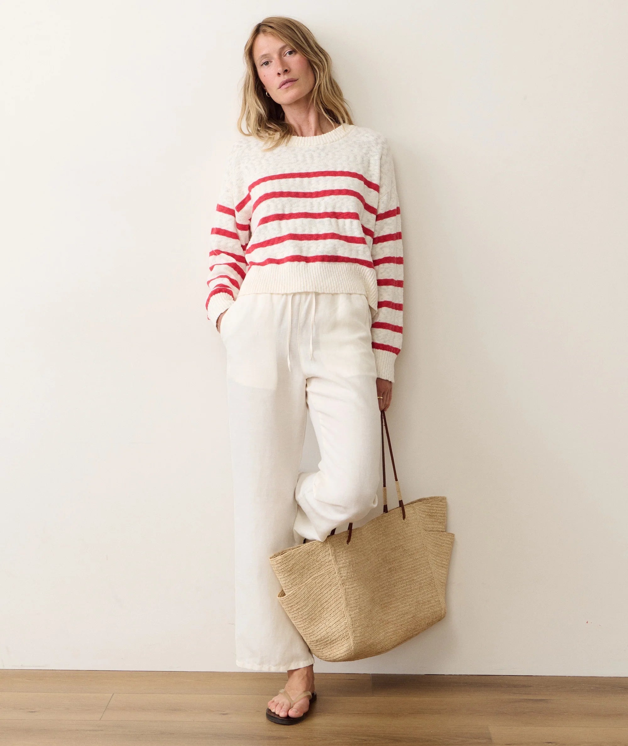 Seabreeze Crewneck Sweater - White & Red Stripe