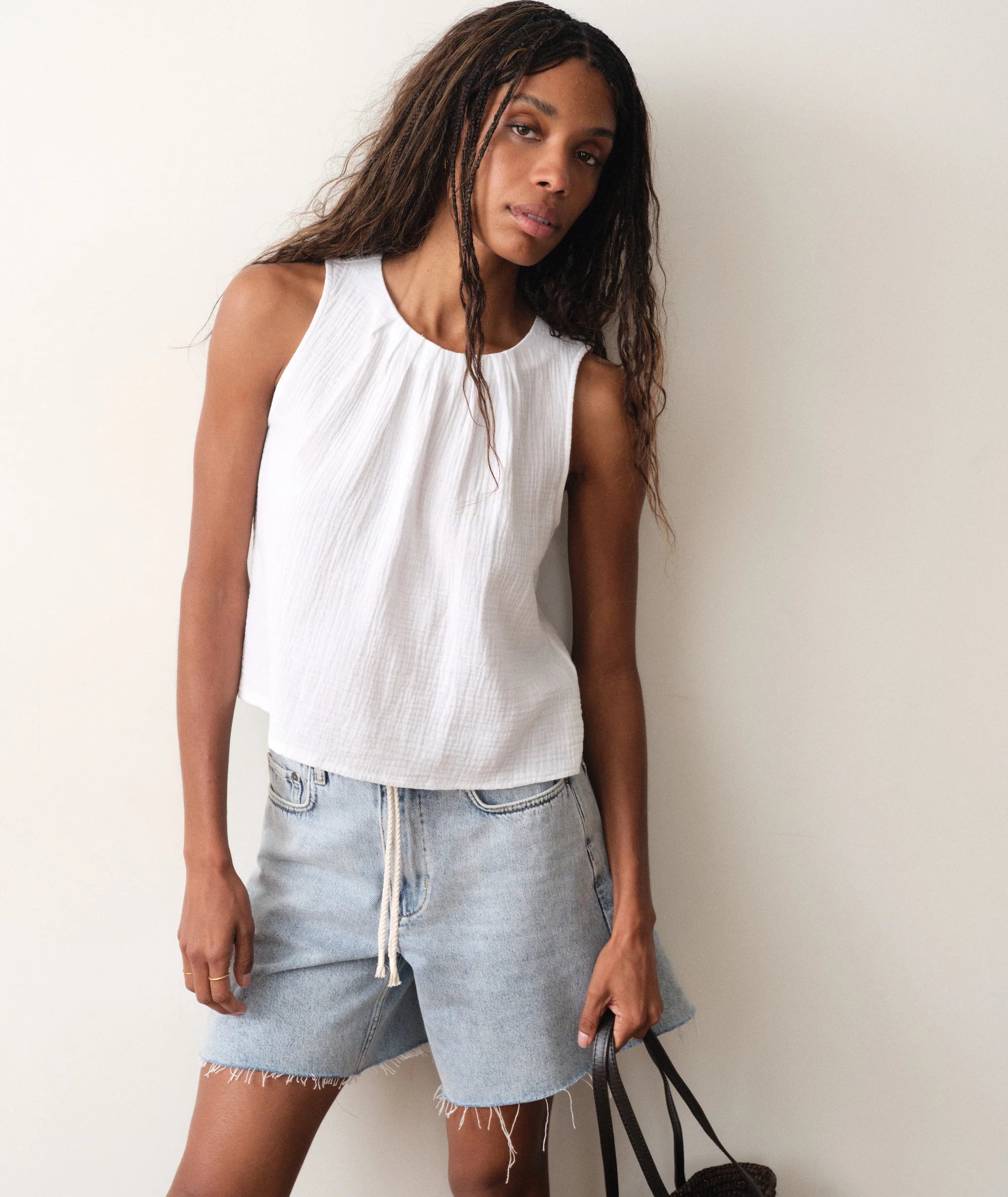 Serena High Neck Tank - White