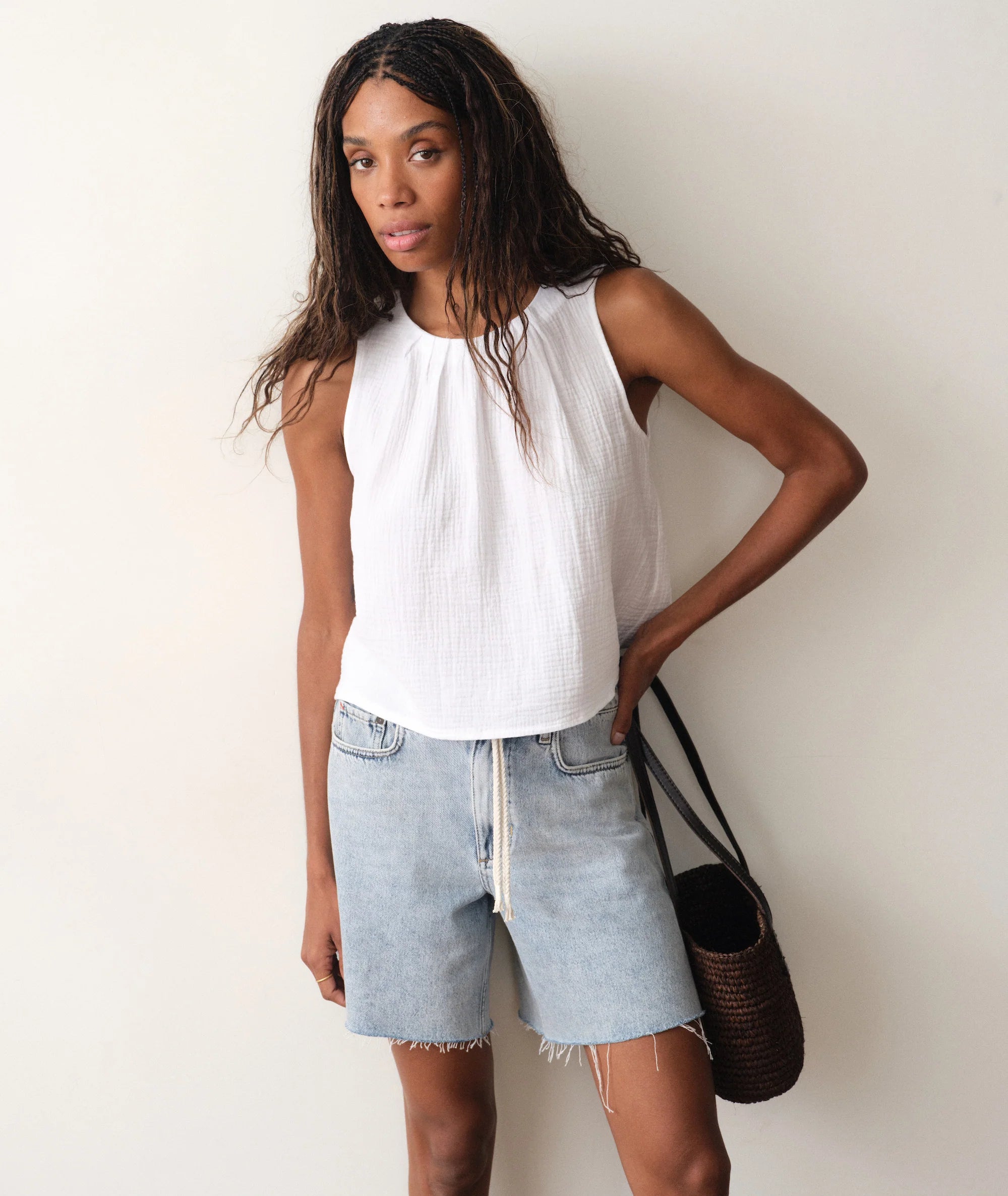 Serena High Neck Tank - White