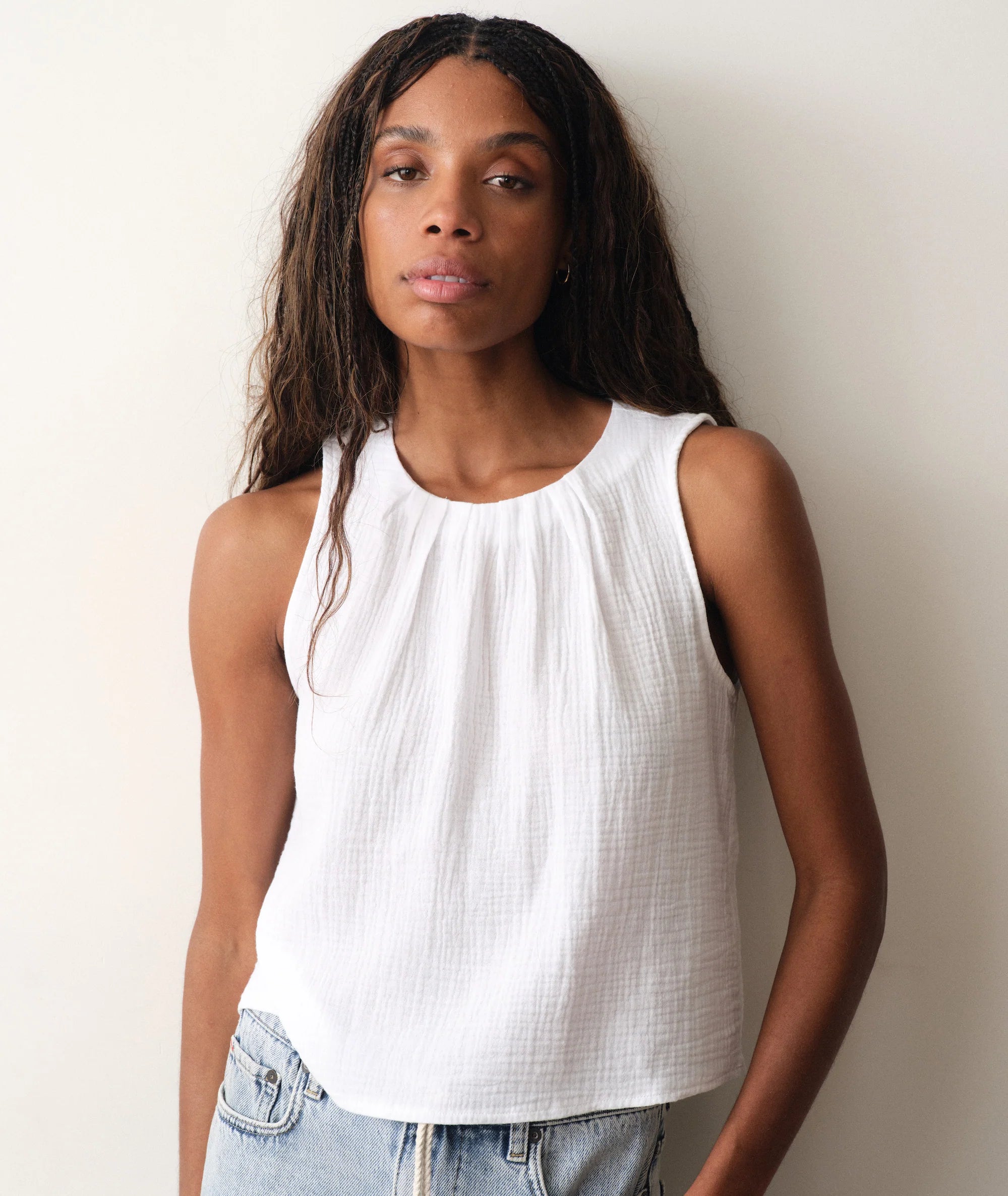 Serena High Neck Tank - White