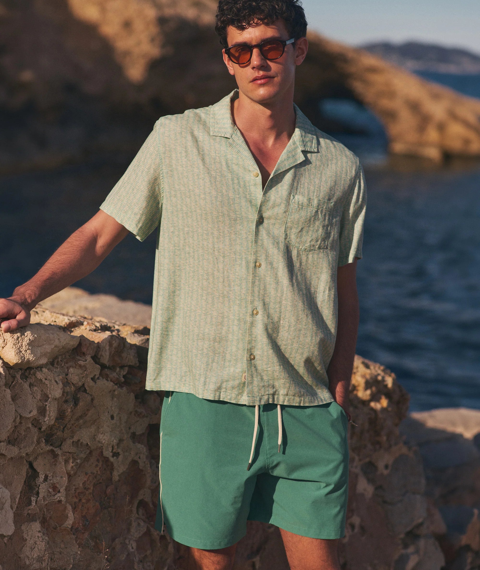 Pablo Tencel Linen Resort Shirt - Aqua Sardine Print