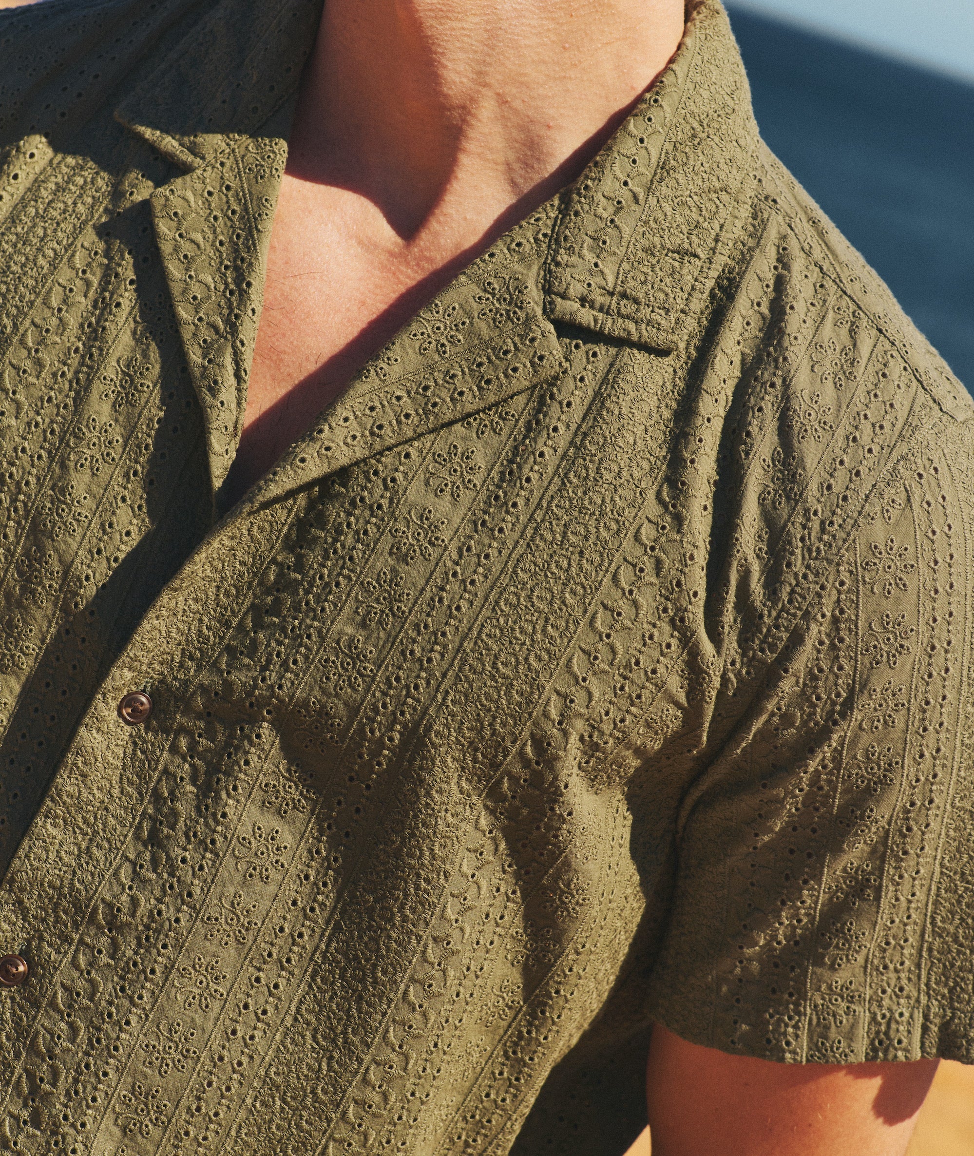Zane Eyelet Resort Shirt - Olive