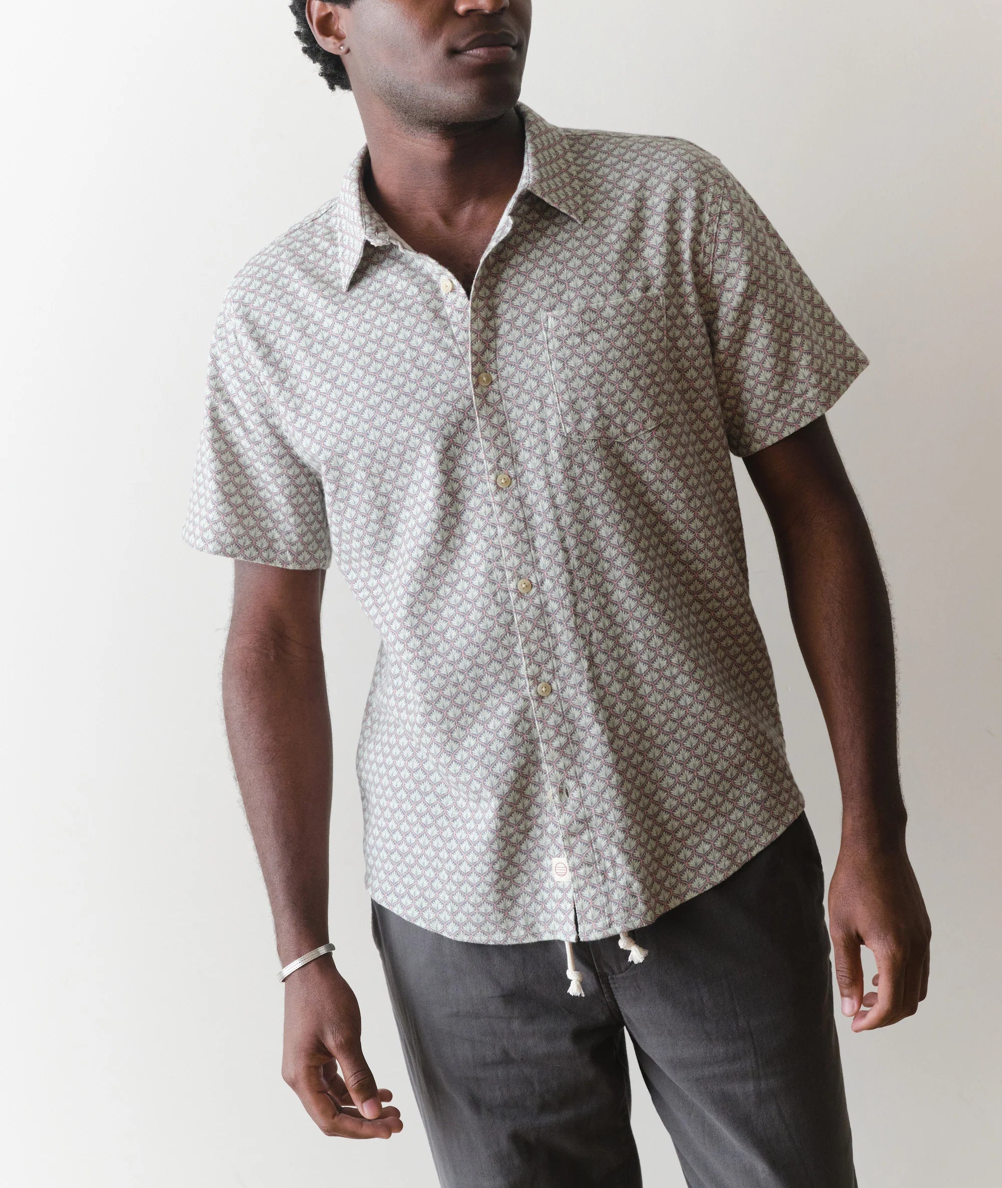 Stretch Selvage Short Sleeve Shirt - Light Blue Agave Print