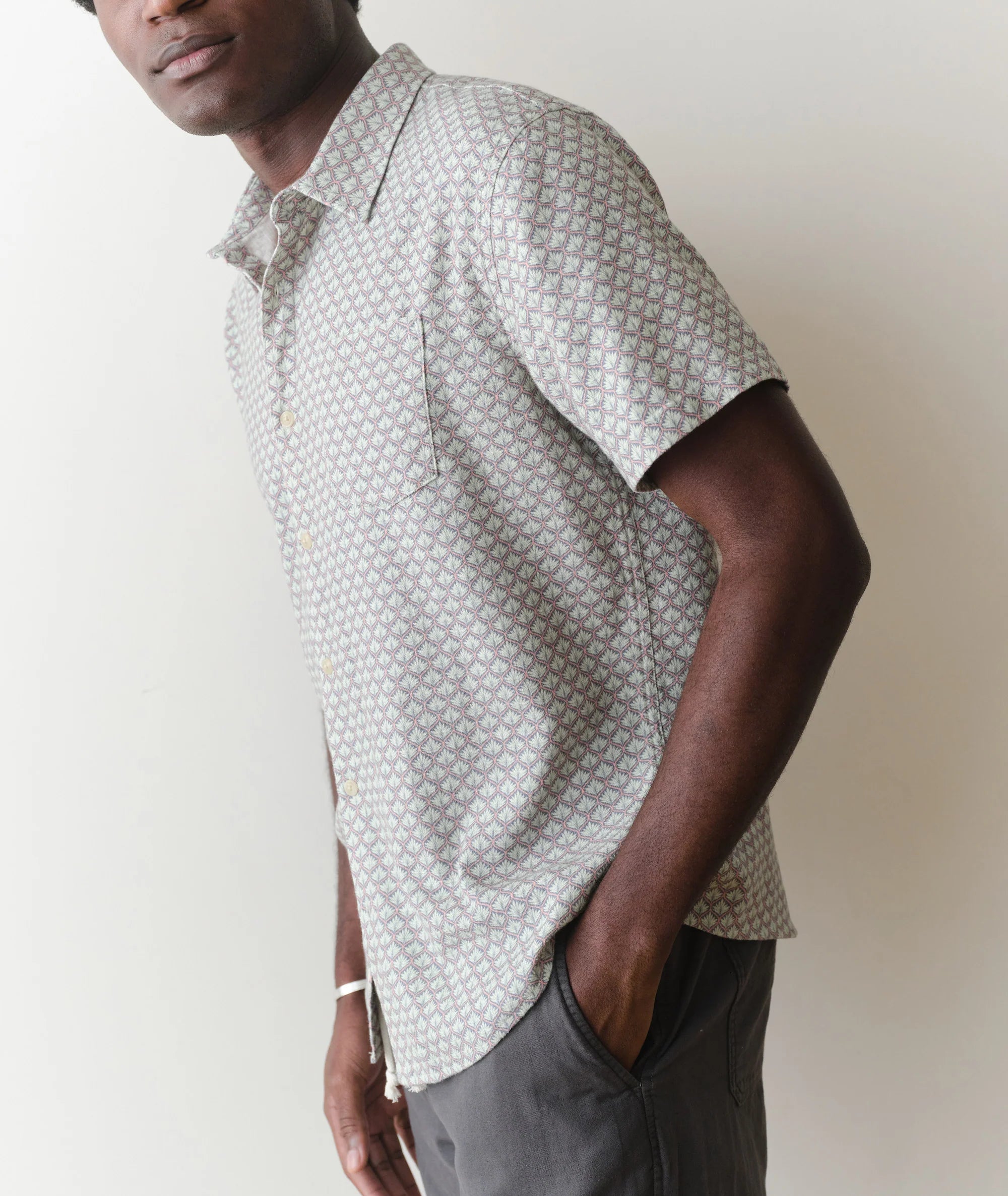 Stretch Selvage Short Sleeve Shirt - Light Blue Agave Print