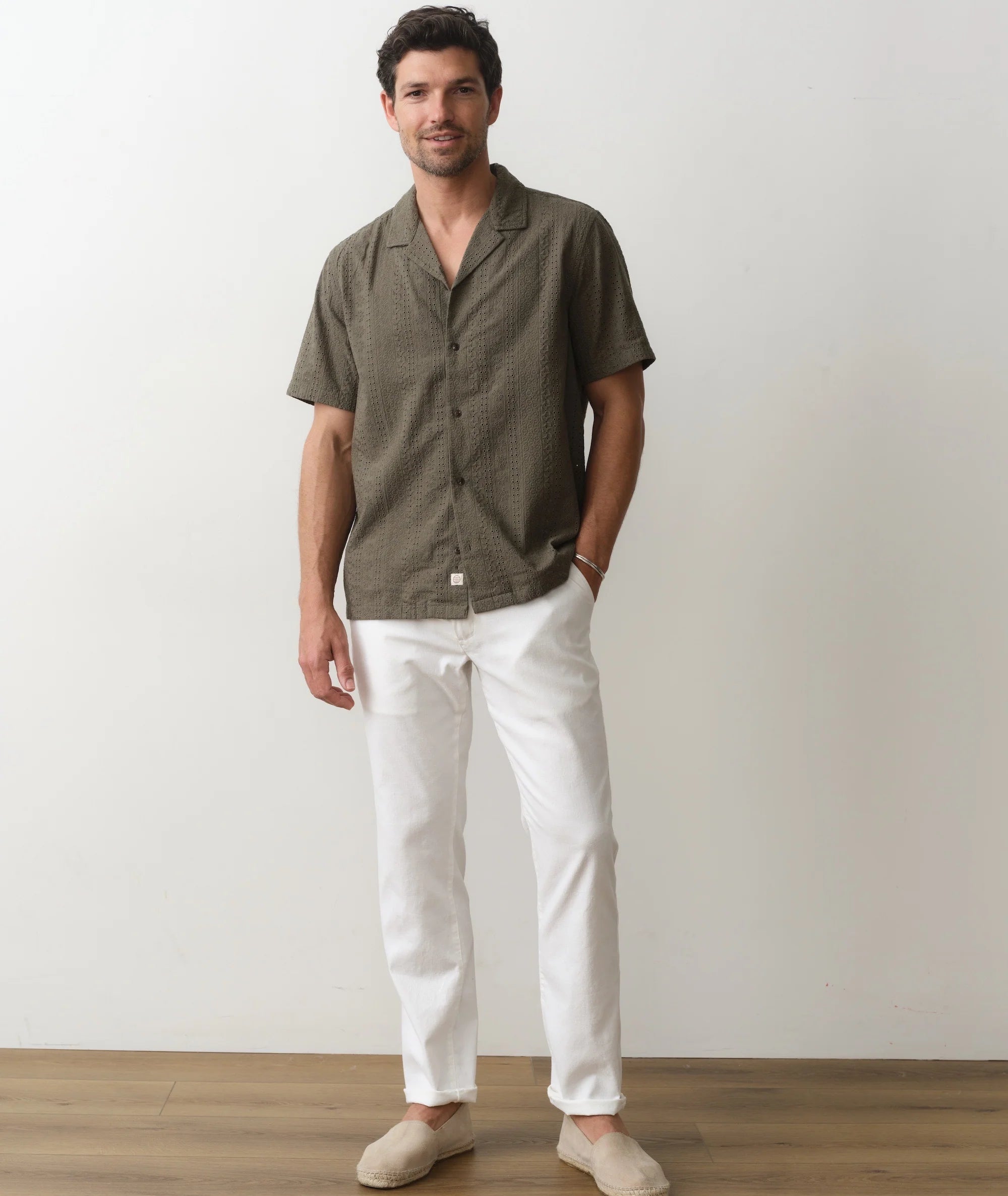 Zane Eyelet Resort Shirt - Olive