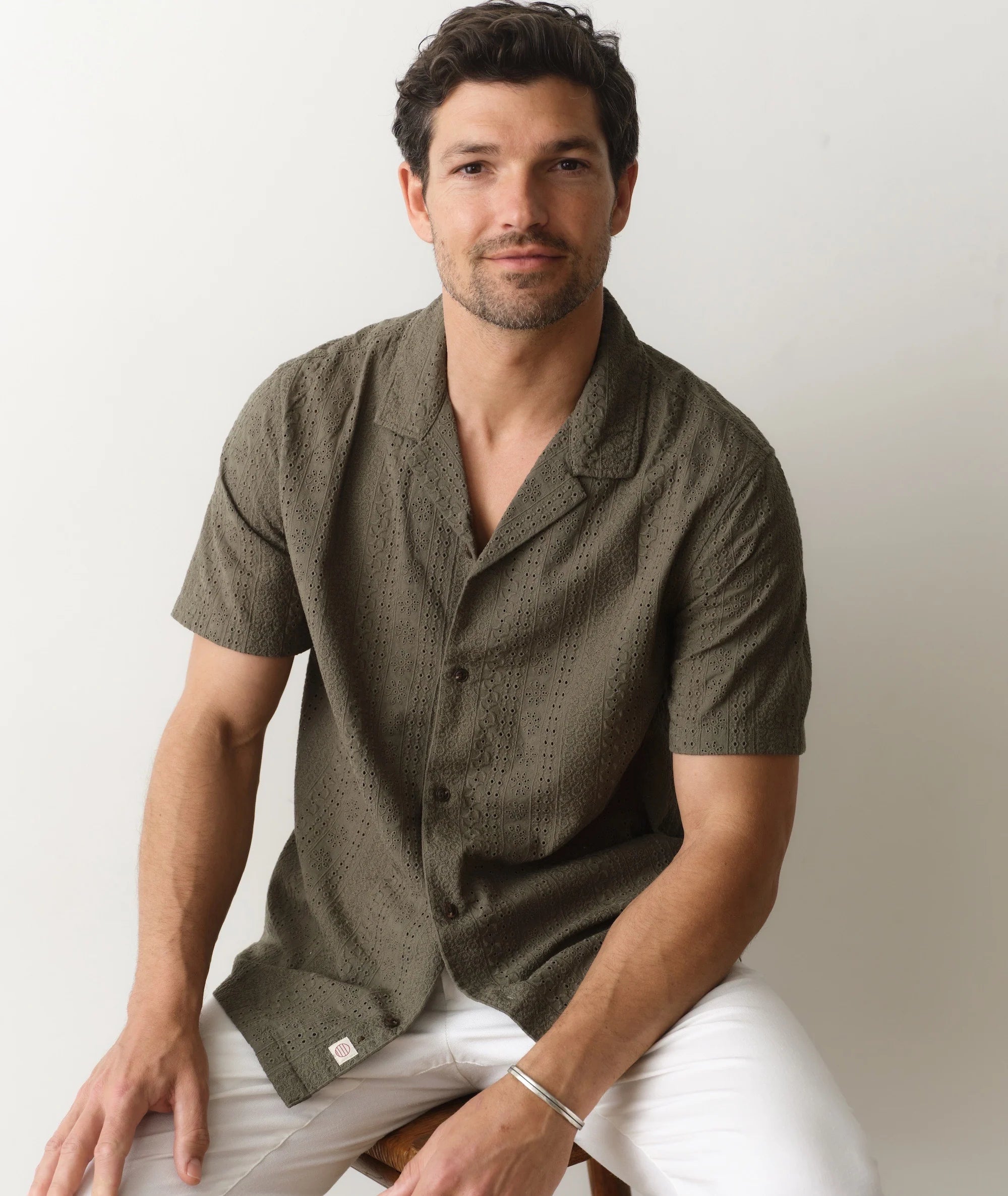 Zane Eyelet Resort Shirt - Olive