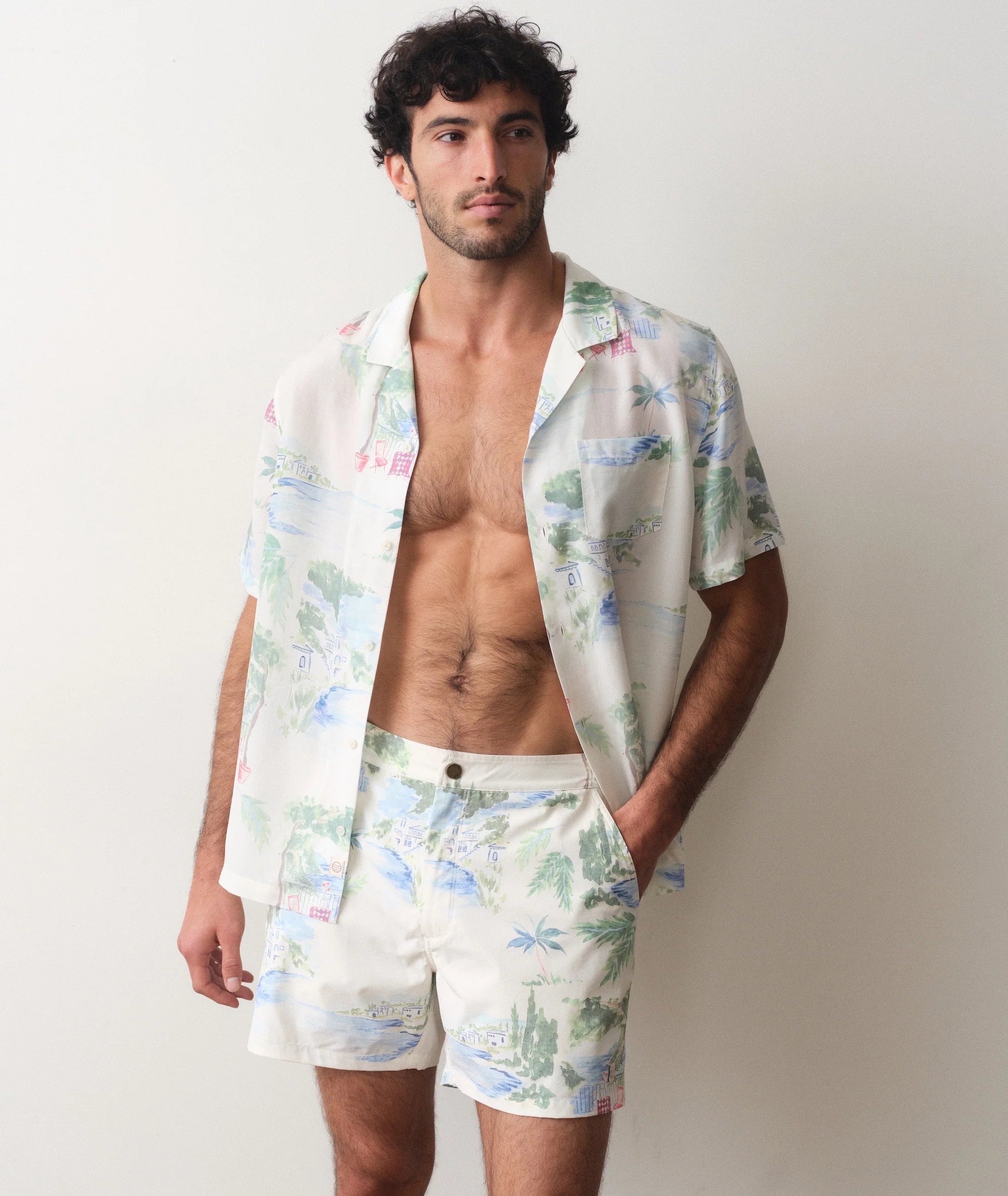 Tailored Swim Trunk 5" - Mediterranean Coastline Print