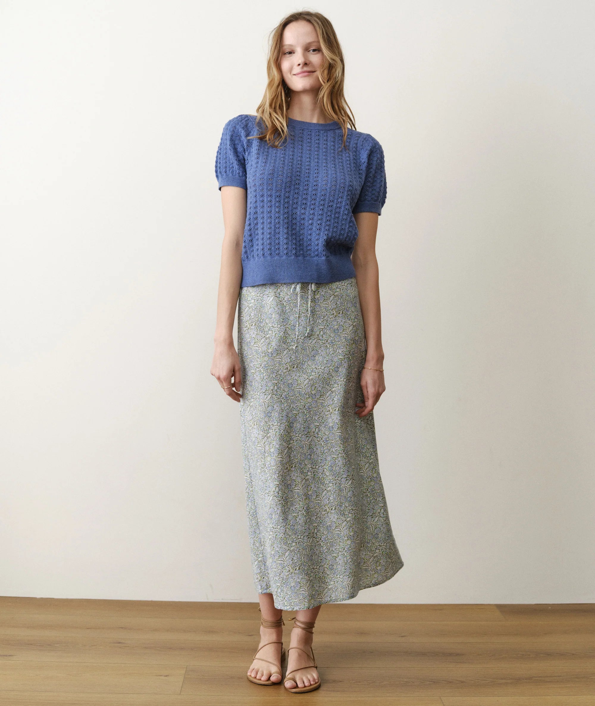 Avery Hemp Midi Skirt - Sea Floral