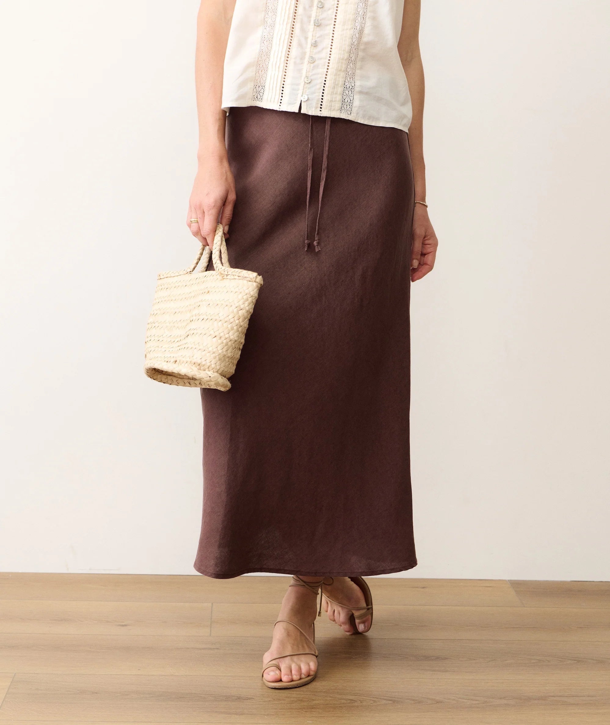 Avery Linen Midi Skirt - Chocolate
