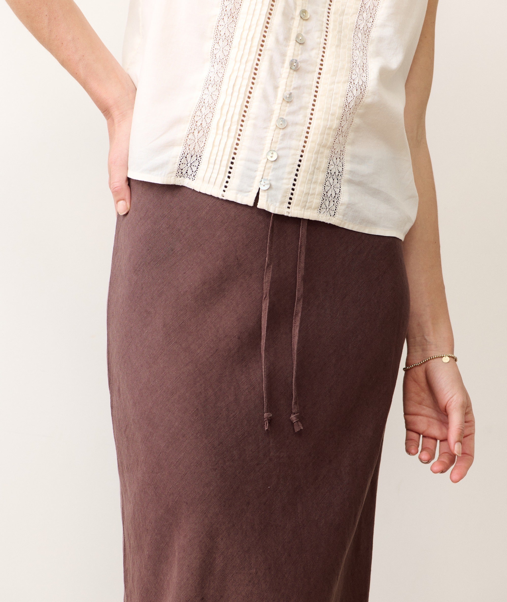 Avery Linen Midi Skirt - Chocolate