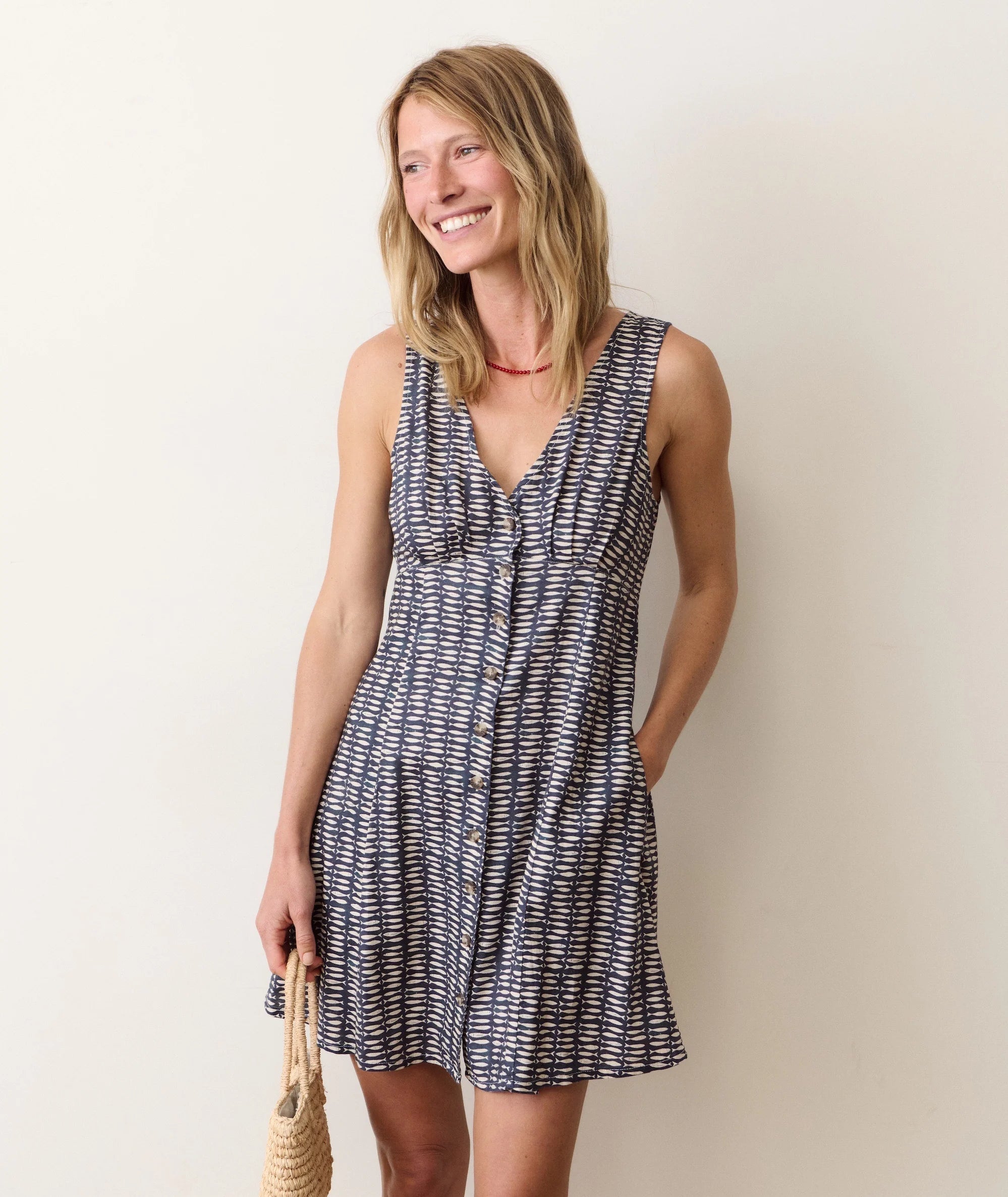 Camila Sleeveless Mini Dress - Sardina Print