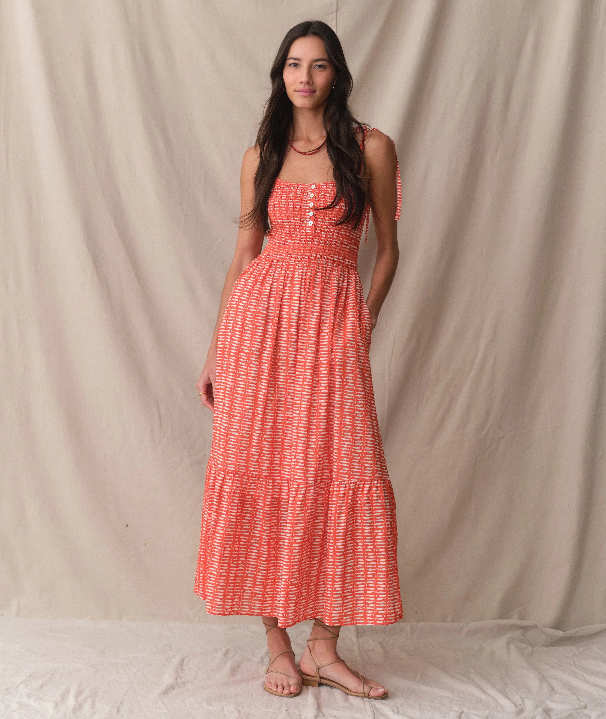 Carmen Smocked Dress - Sardina Print