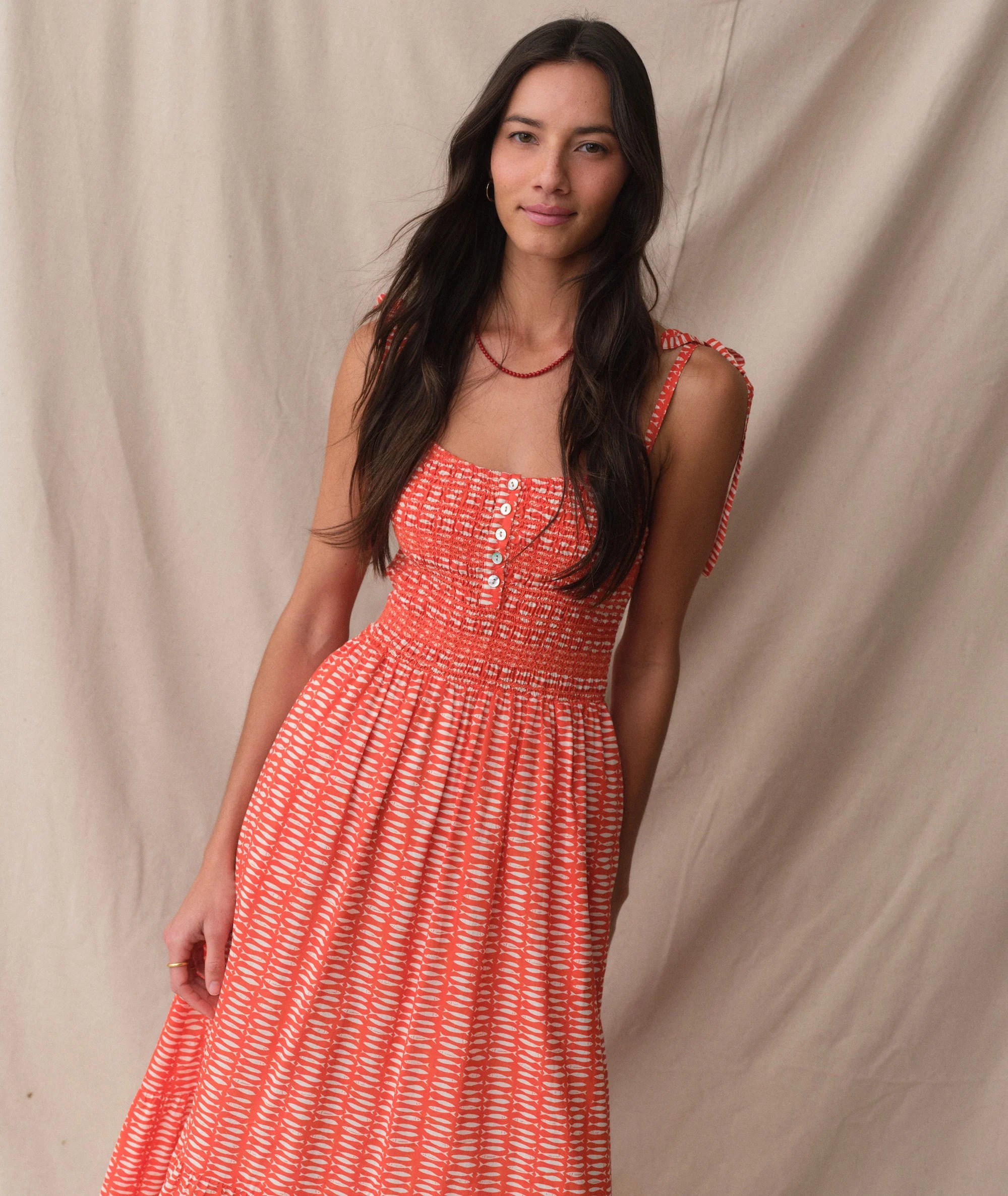 Carmen Smocked Dress - Sardina Print